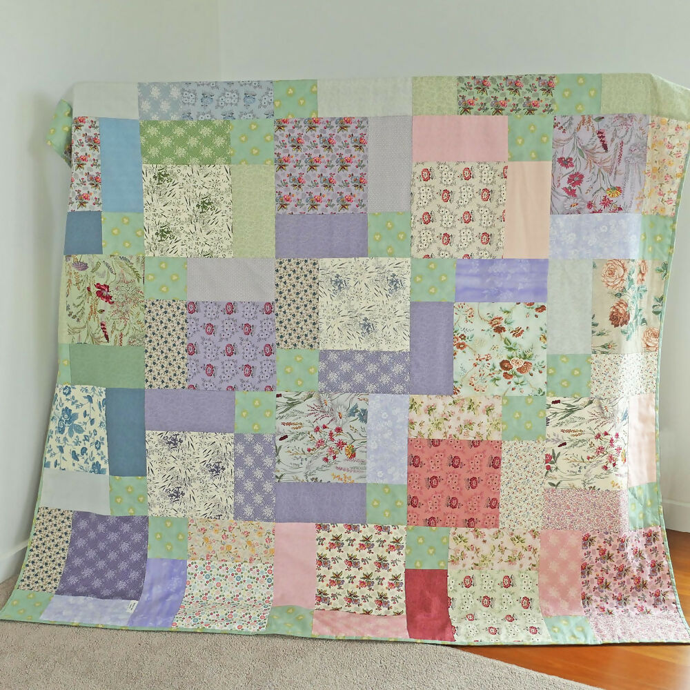 QS floral quilt, table cloth, picnic rug: 1835 repro fabrics
