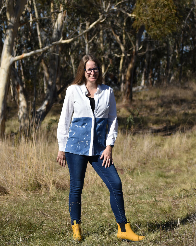 Linen Long Slv Top - _0003_Cyanotype on Linen Clothing