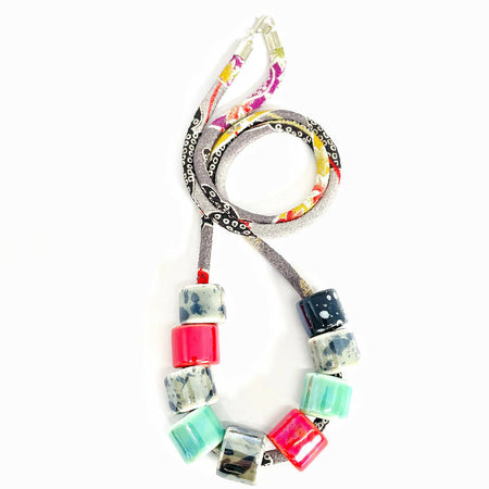 Ceramic Bead Necklace on Kimono Cord