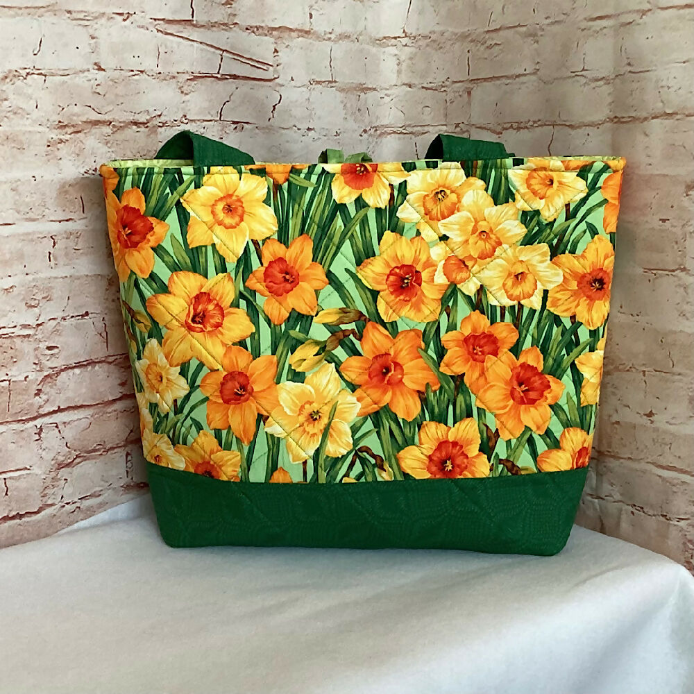 Daffodils handbag, tote, shoulder bag for shopping, travel or craft.