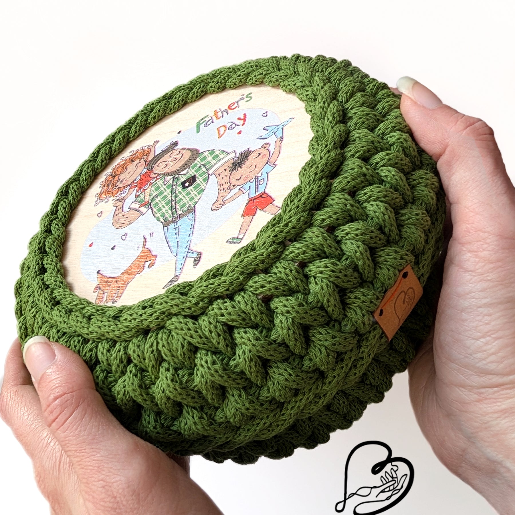 Father's Day Crochet Basket with UV-Printed Lid