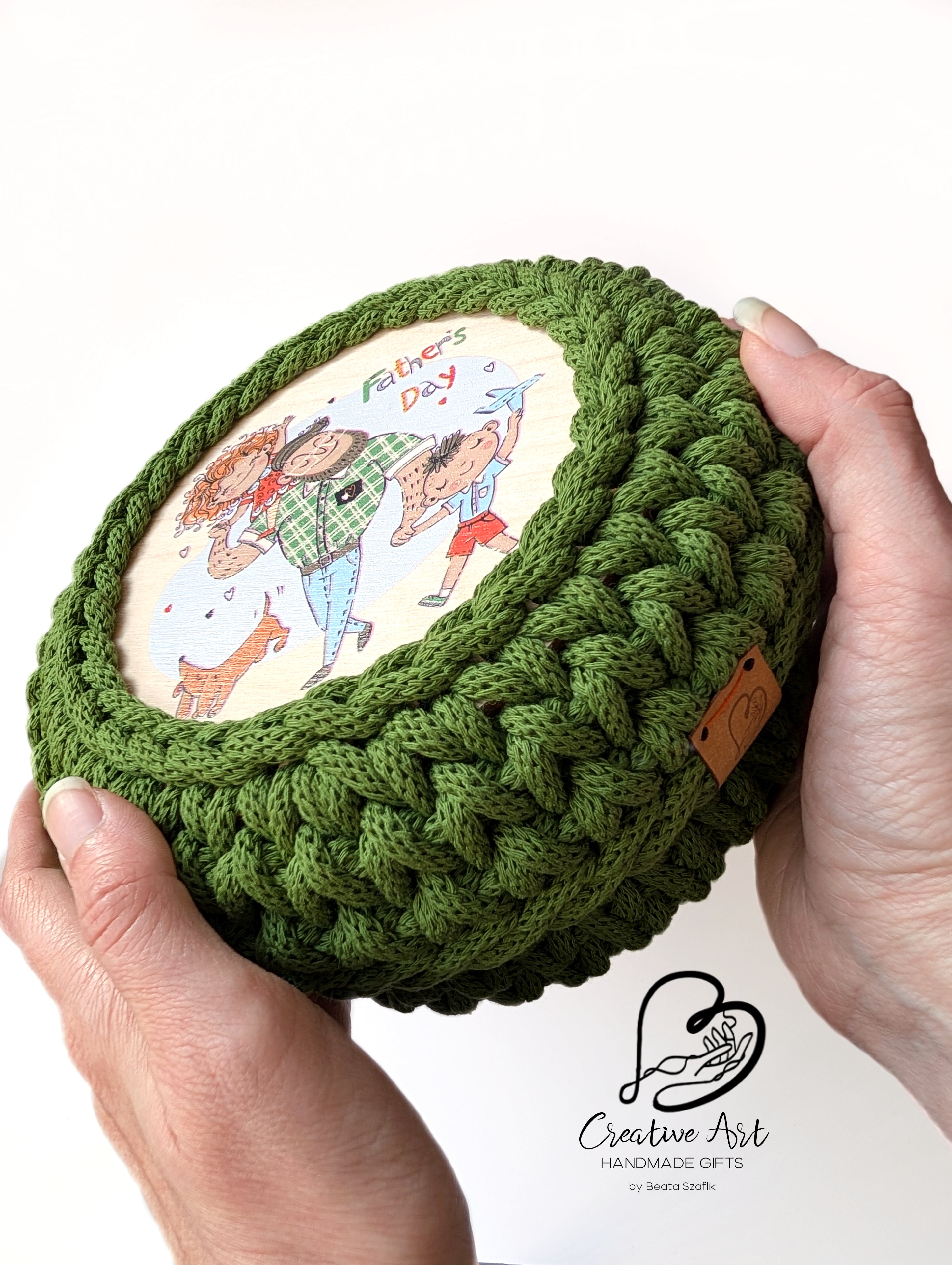 Father's Day Crochet Basket with UV-Printed Lid