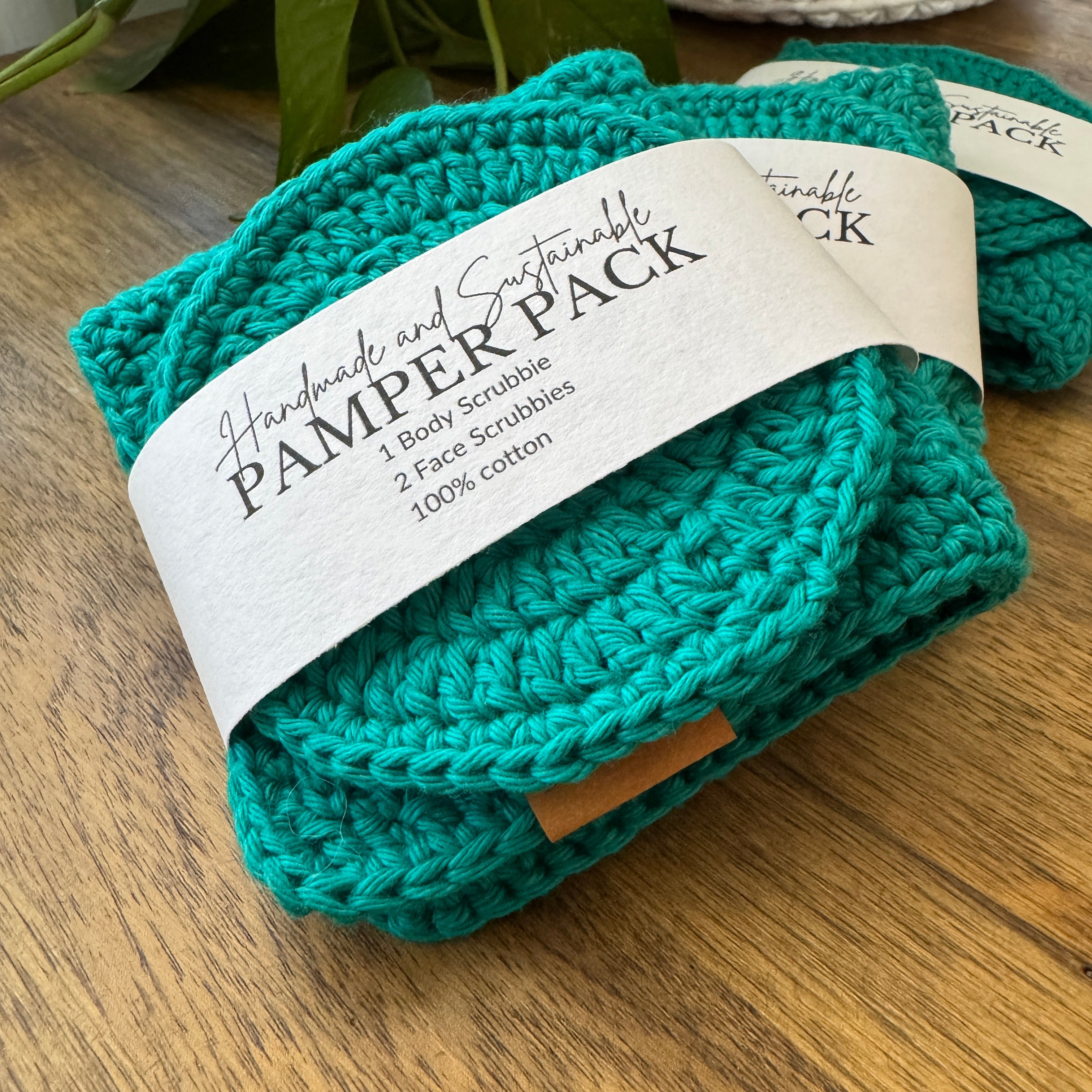 Handmade Pamper Pack | Crochet Body & Face scrubbie set | Green