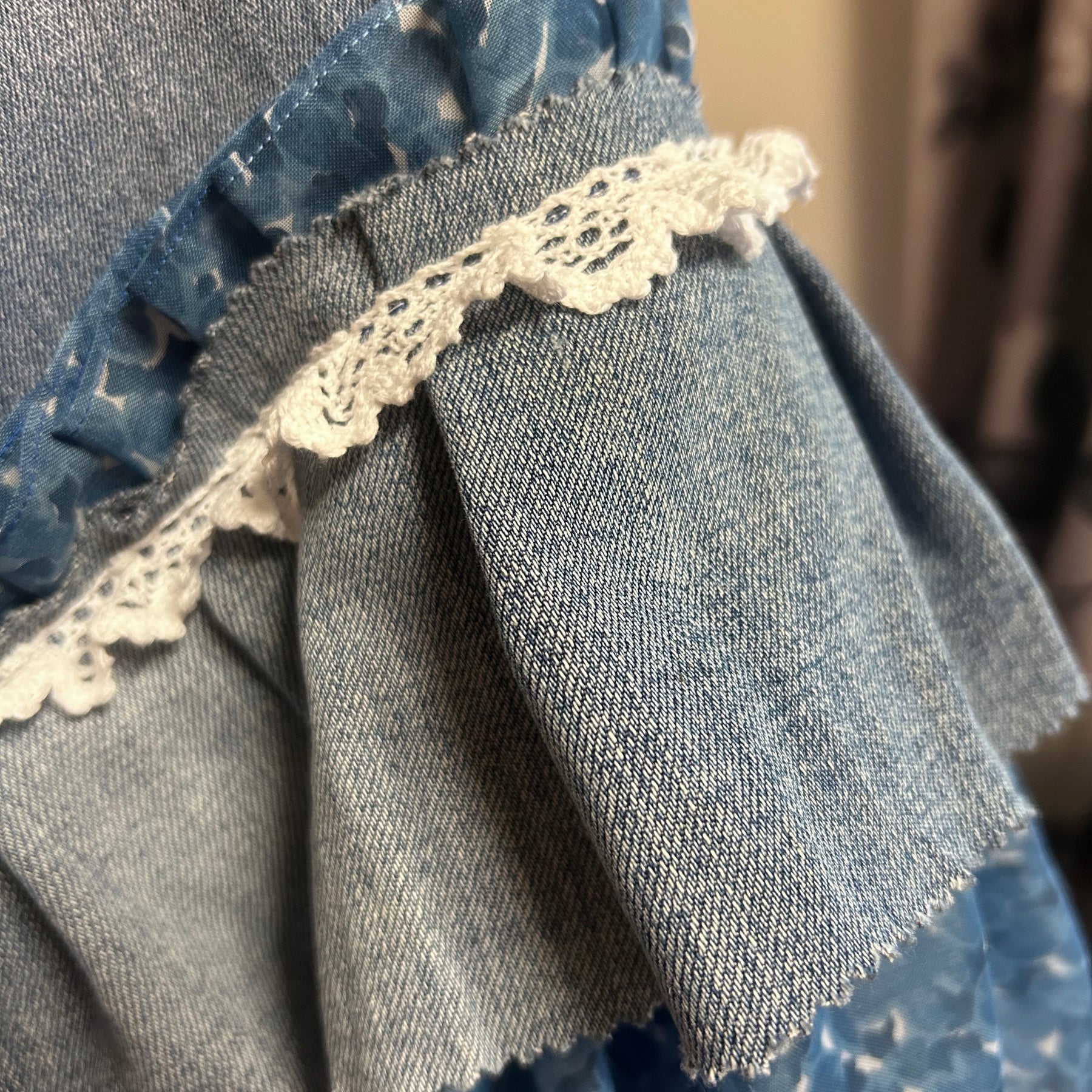Upcycled Denim Jacket Full Chiffon Sleeves