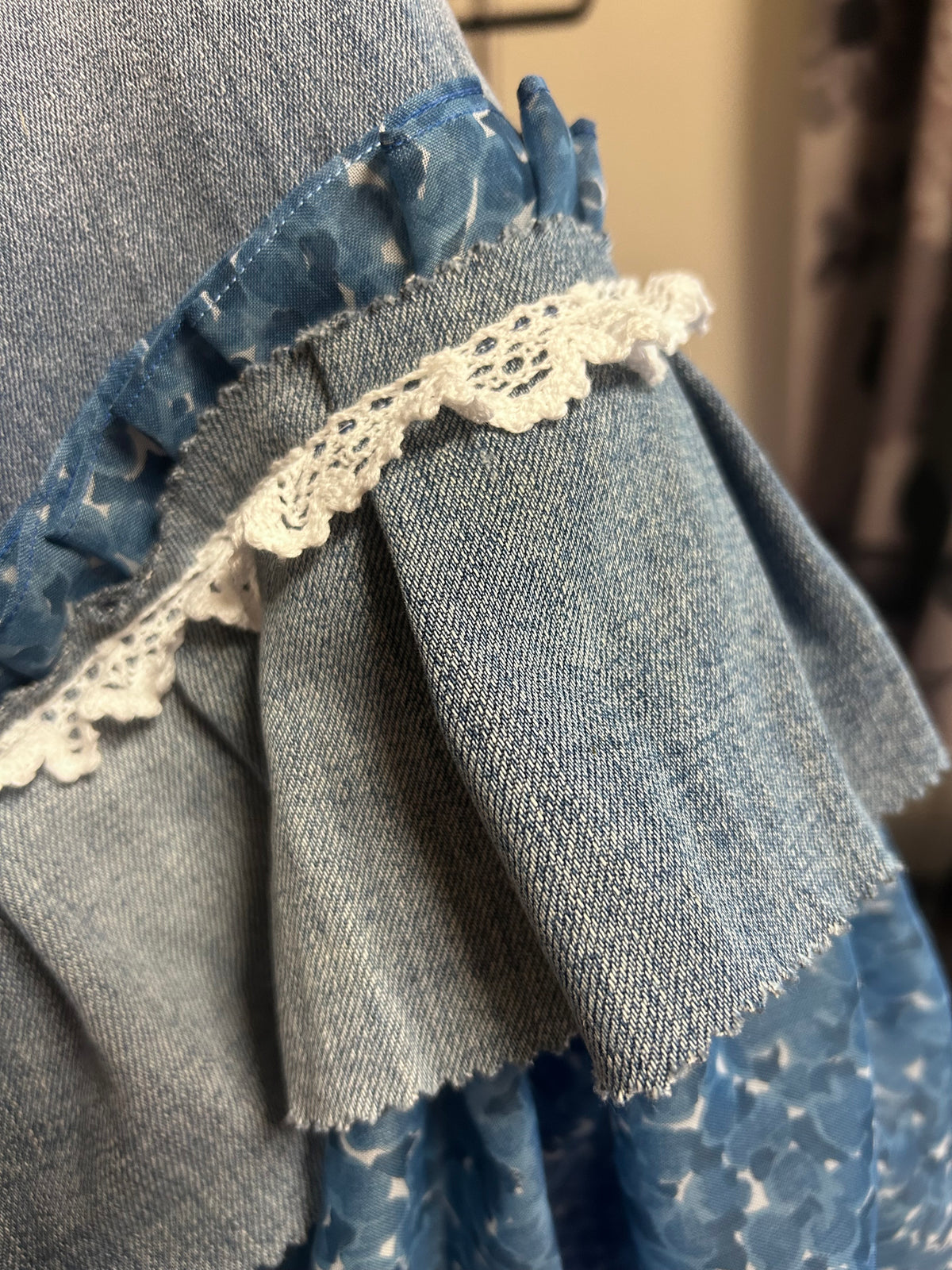 Upcycled Denim Jacket Full Chiffon Sleeves