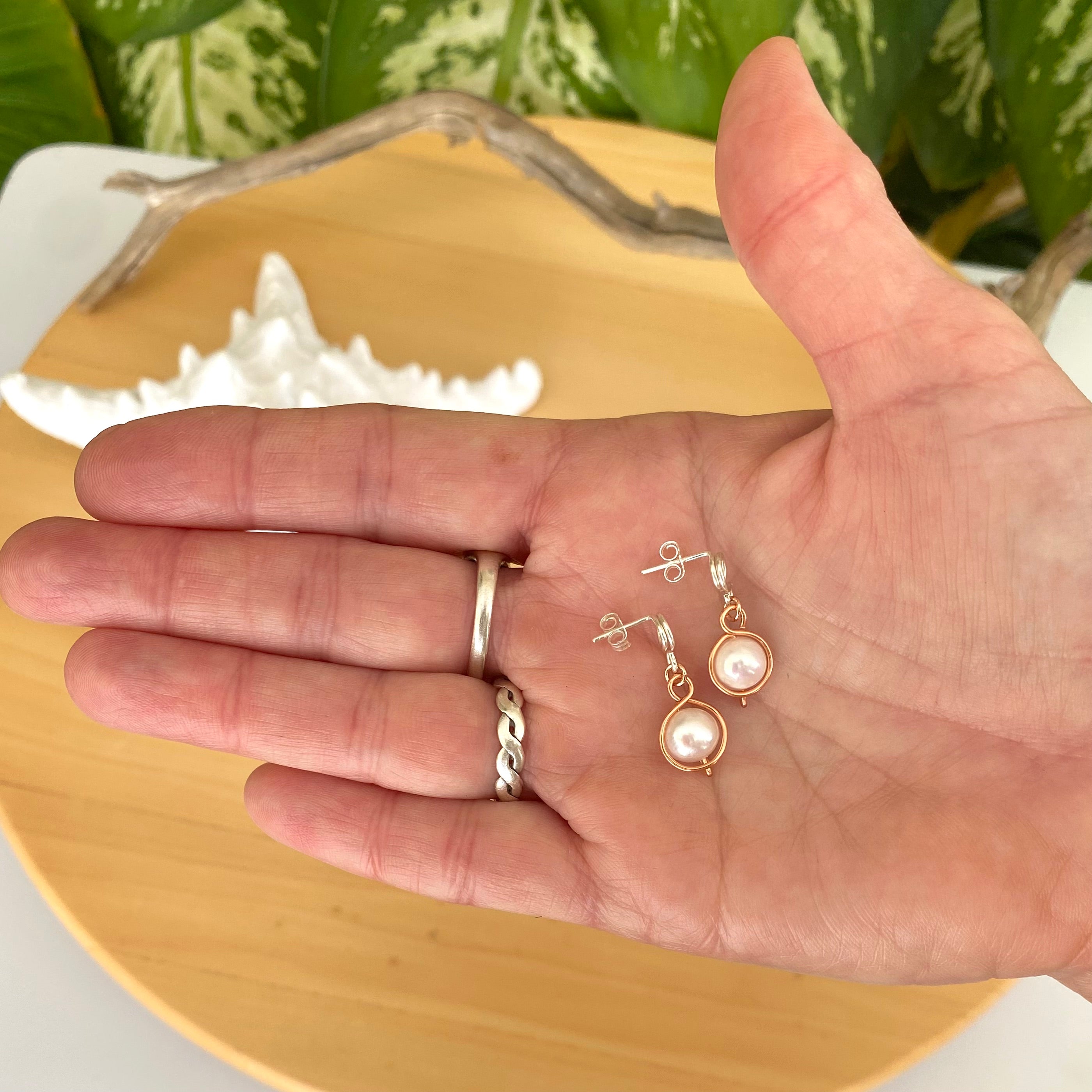 Baroque Pearl Silver and Copper Loop Stud Earrings | Sterling Silver and Copper