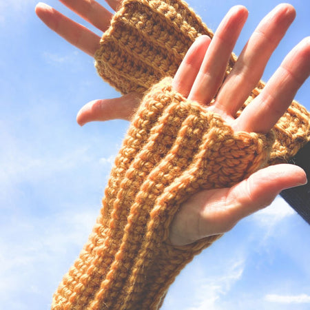 Cosy Fingerless Handwarmers | Warm Aussie Merino Wool - turmeric yellow