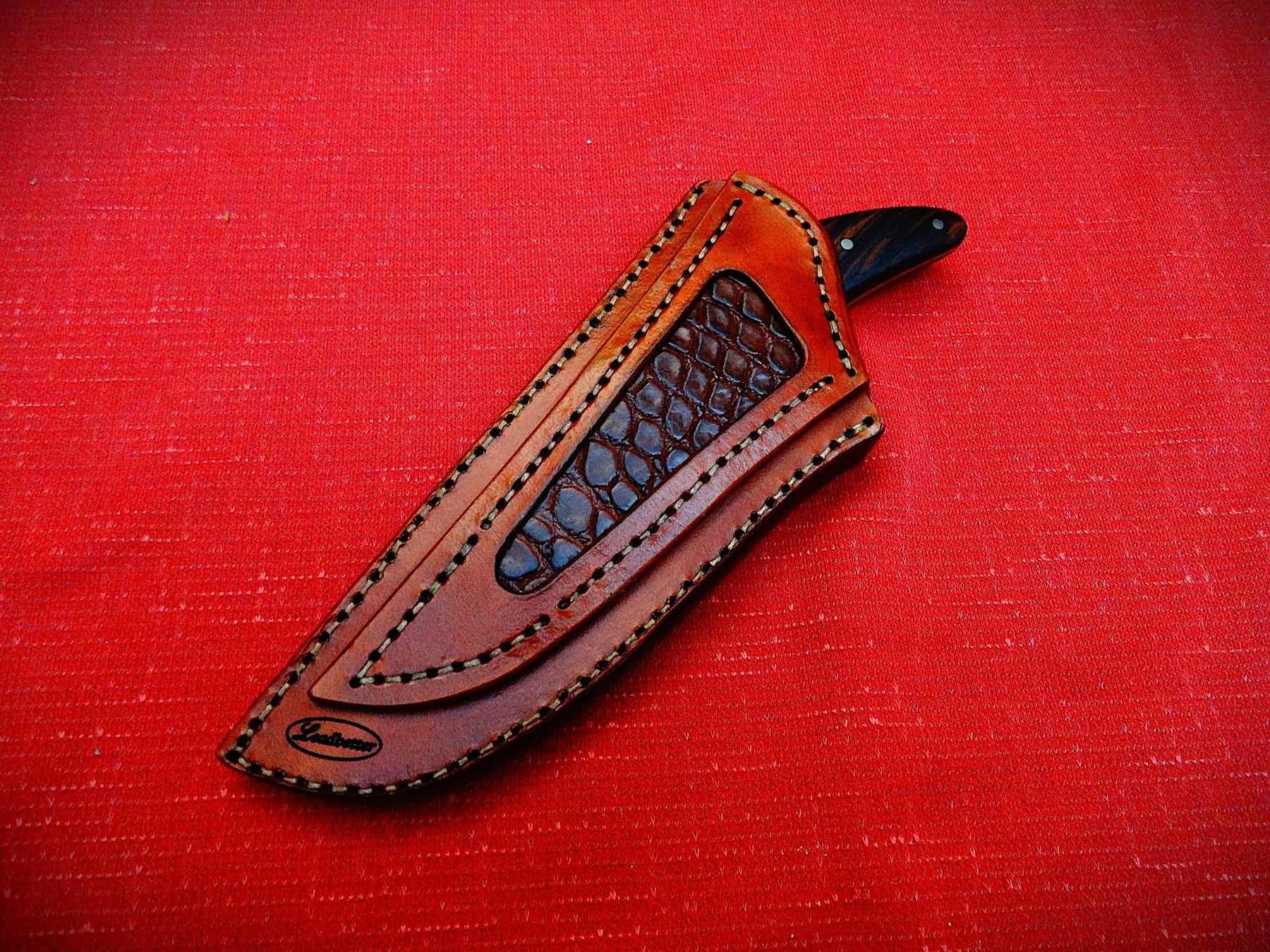 Outdoor camping 440c fixed blade knife leather sheath crocodile skin