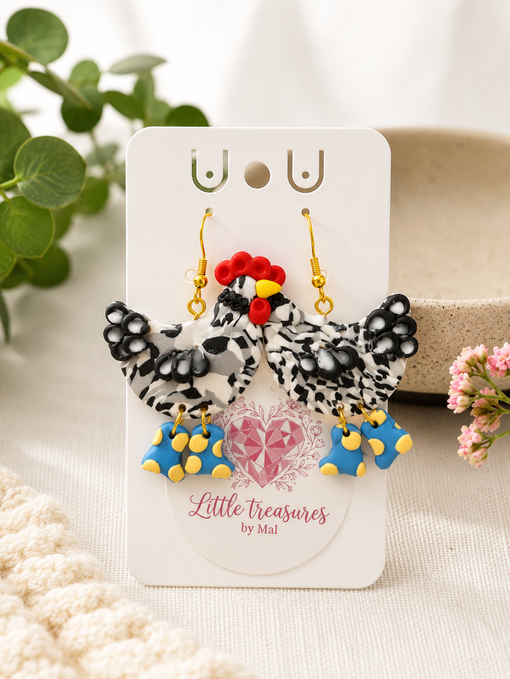 Handmade chicken earrings