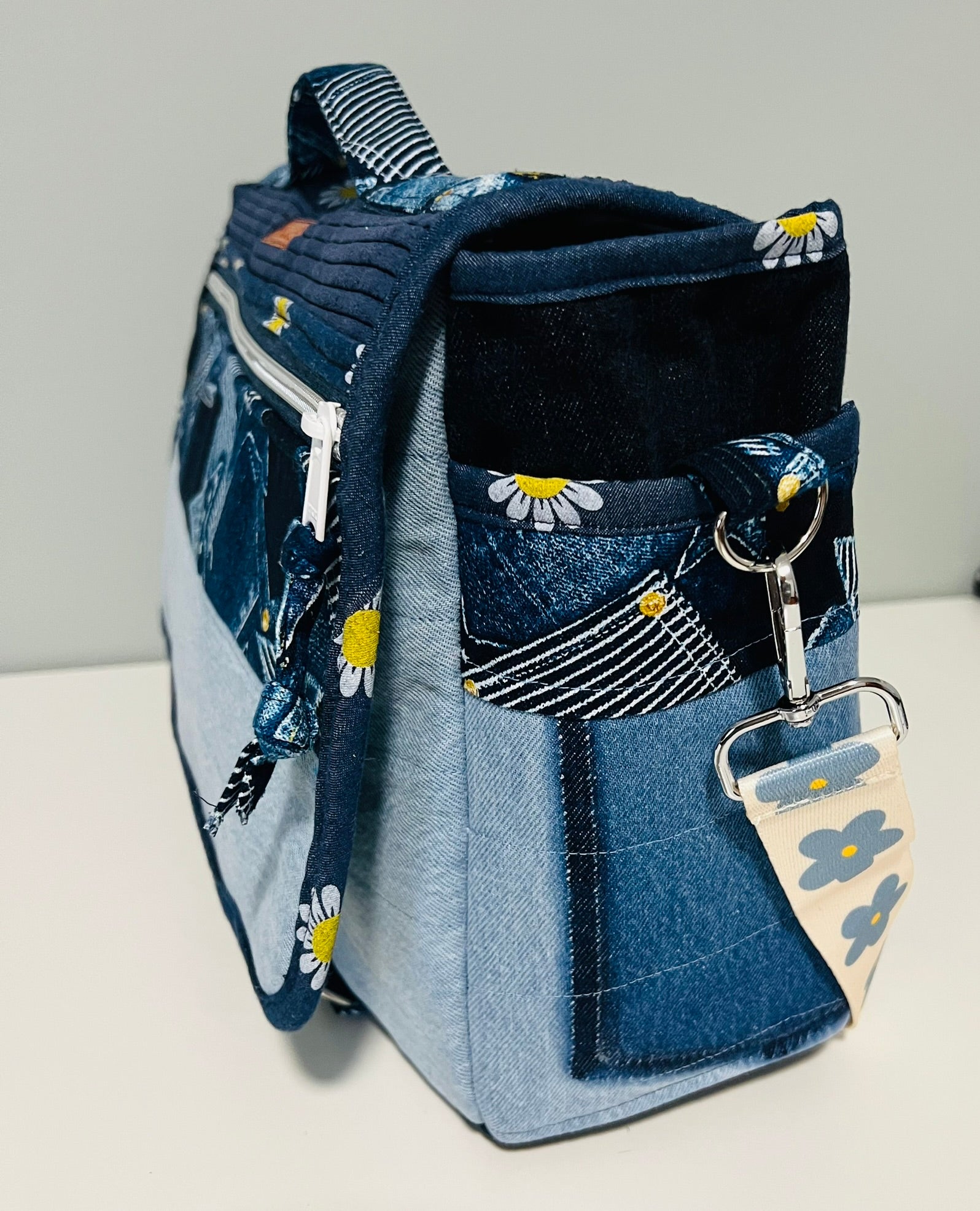 Upcycled Denim Messenger/Computer Bag