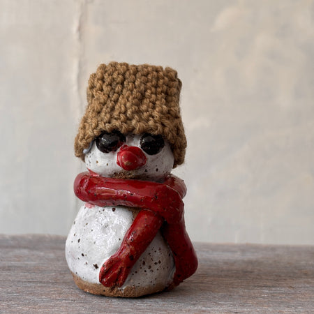 Ceramic Snowman with light-brown hand-knitted hat (26-13)