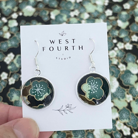 Green Flower Earrings • Cherry Blossom Earrings