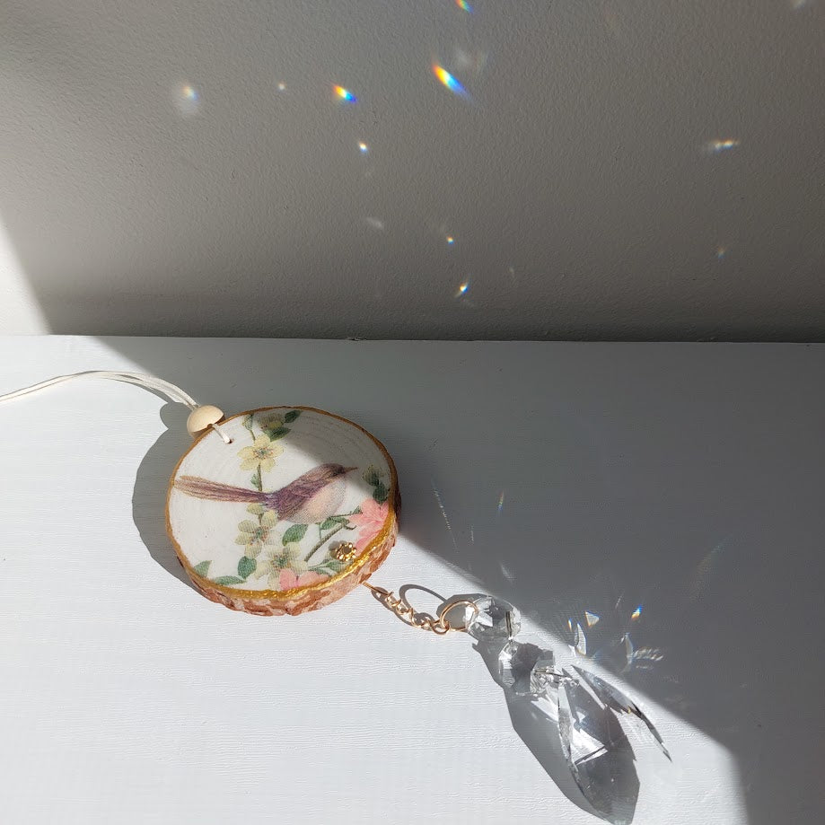 Crystal Suncatcher, Handmade Window Hanging, Superb Fairy-wren Bird