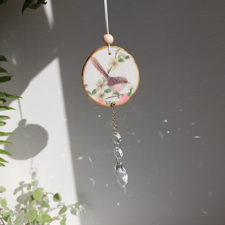 Crystal Suncatcher, Handmade Window Hanging, Superb Fairy-wren Bird