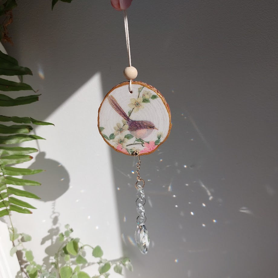 Crystal Suncatcher, Handmade Window Hanging, Superb Fairy-wren Bird