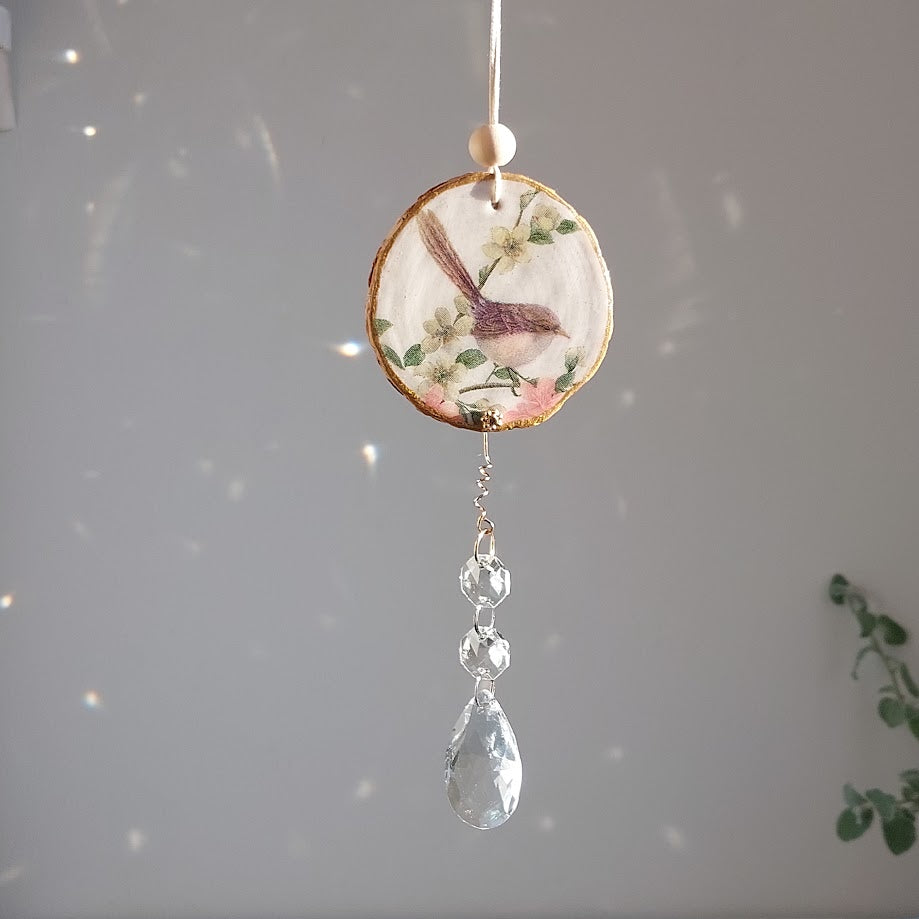 Crystal Suncatcher, Handmade Window Hanging, Superb Fairy-wren Bird