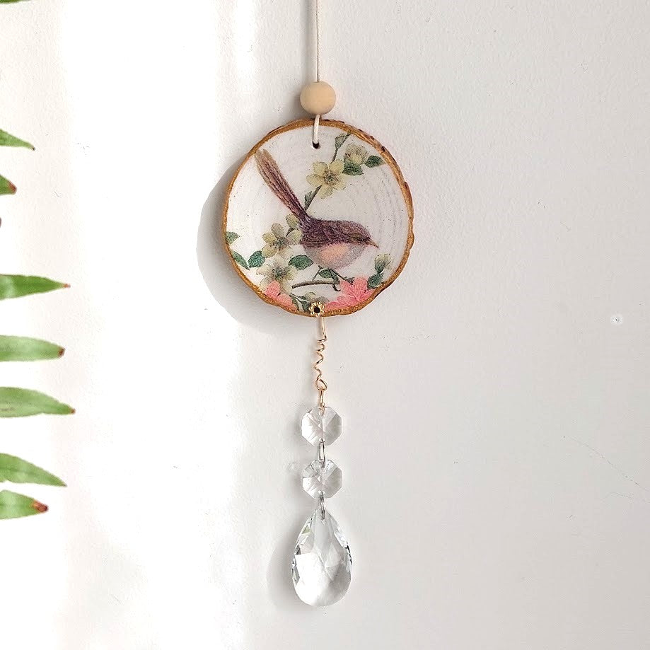 Crystal Suncatcher, Handmade Window Hanging, Superb Fairy-wren Bird