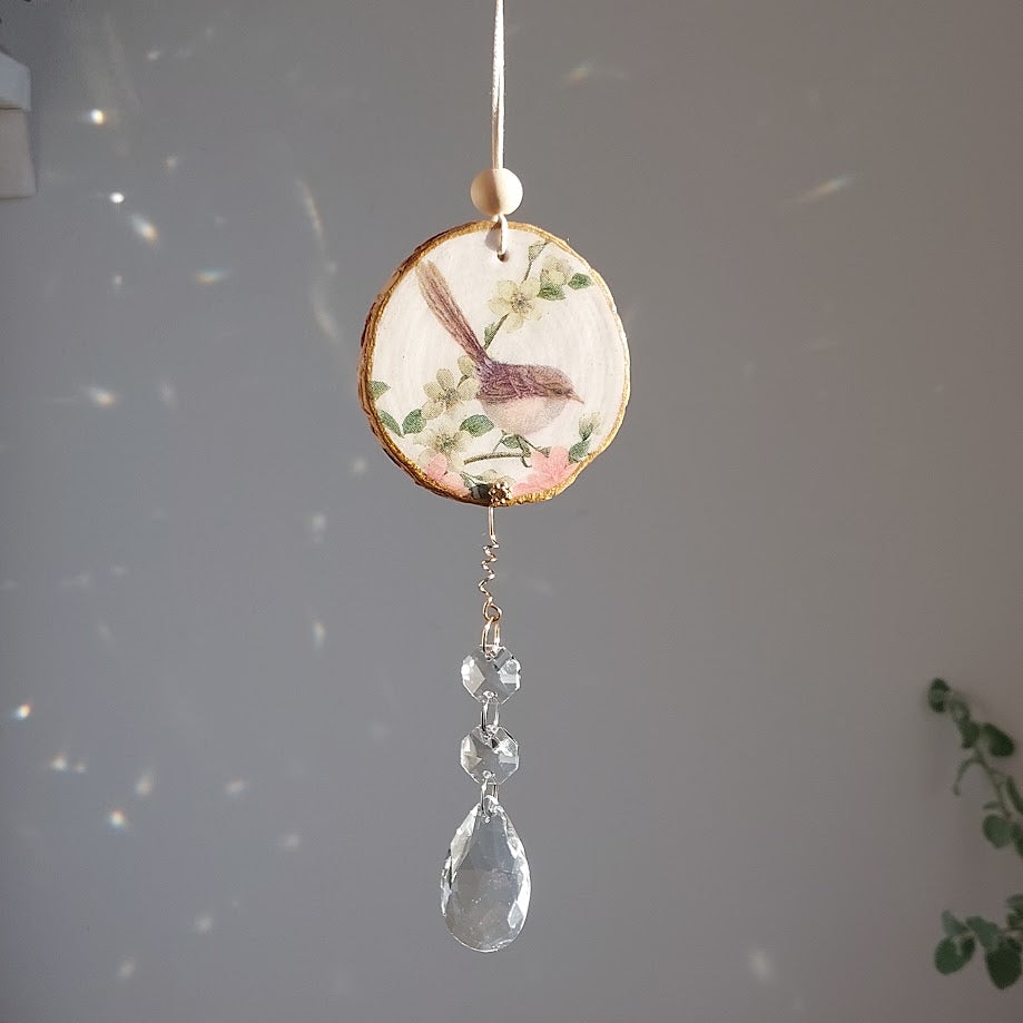 Crystal Suncatcher, Handmade Window Hanging, Superb Fairy-wren Bird