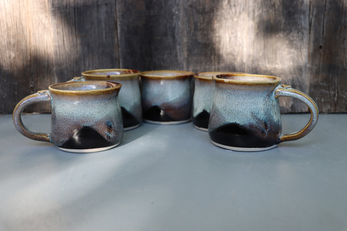 Hand Thrown Stoneware Coffee Mugs: Teadust Iron & Chun Glaze