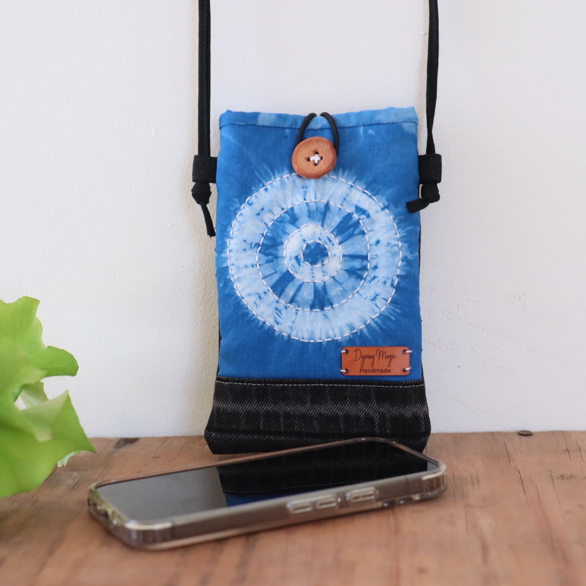 Shibori Tie dyed Phone pouch, glasses pouch, cross body.