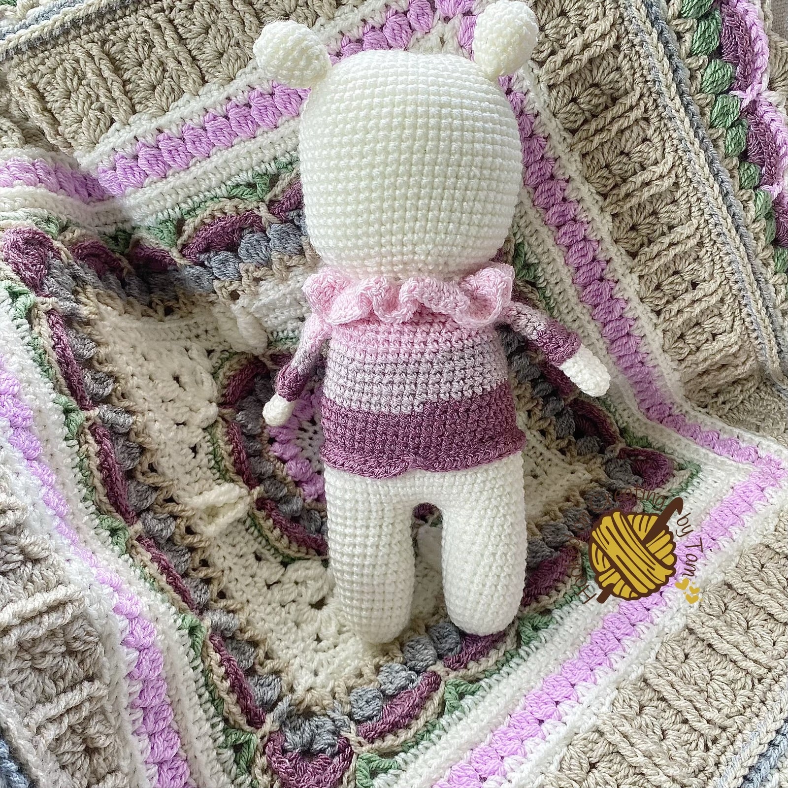 Handmade | Crochet | ‘Berry’ Bear | Comforter | Lovey