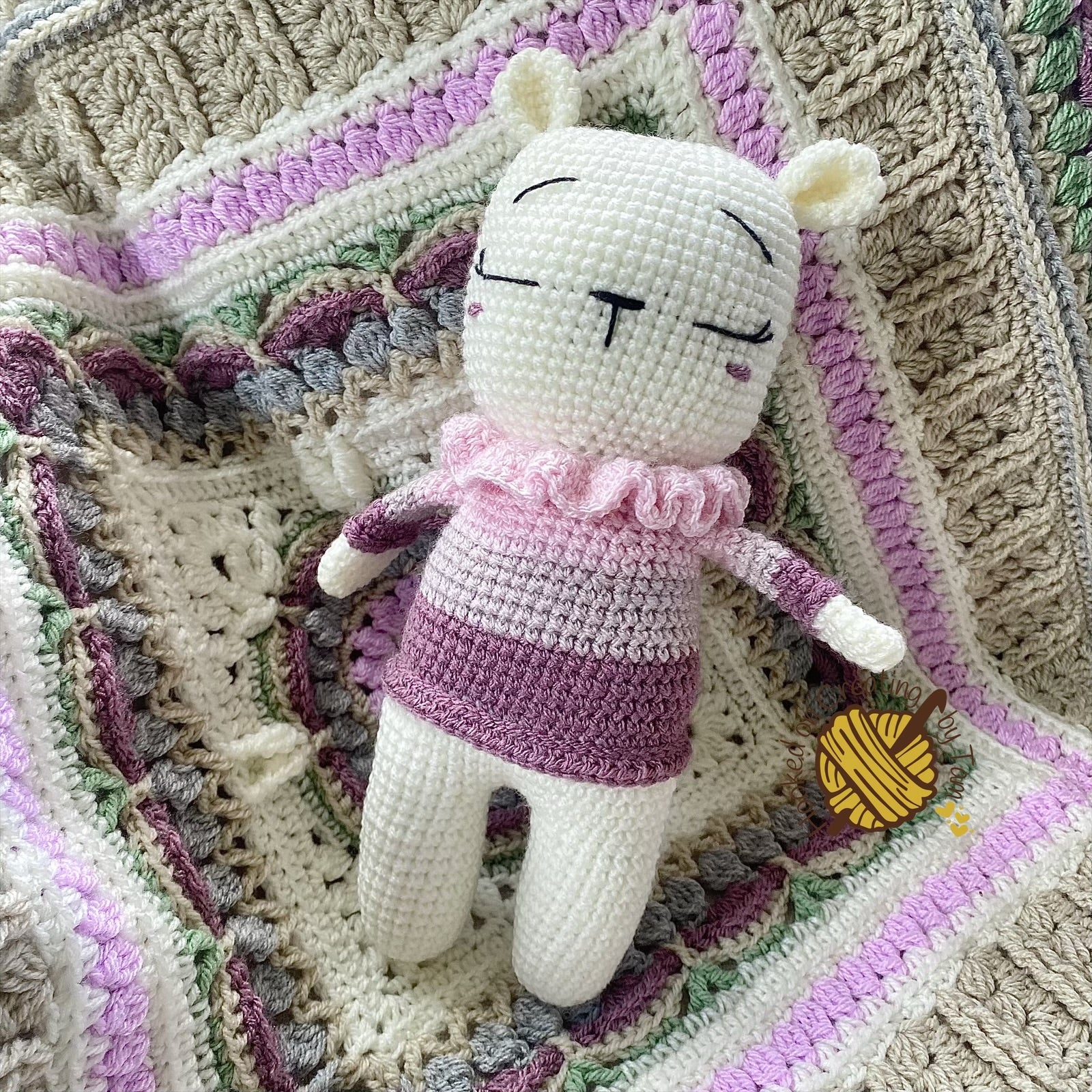 Handmade | Crochet | ‘Berry’ Bear | Comforter | Lovey