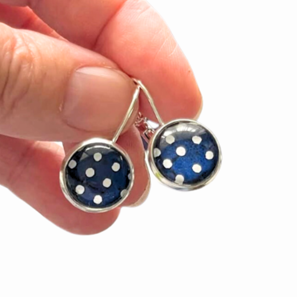 Navy Polka Dot Classic Earrings • Playful and Fun • Timeless Retro