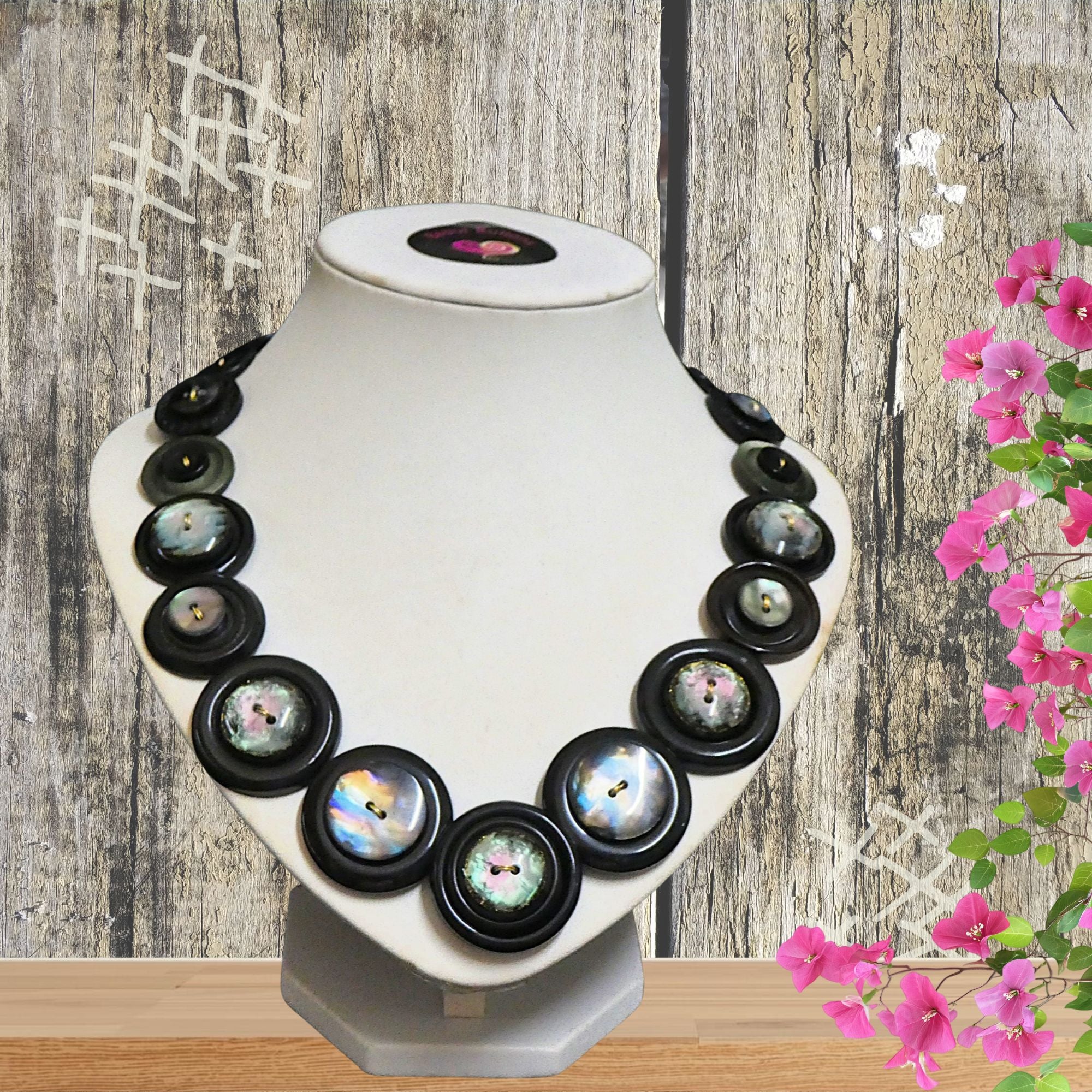 Black Button necklace - Black Magic