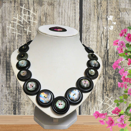 Black Button necklace - Black Magic