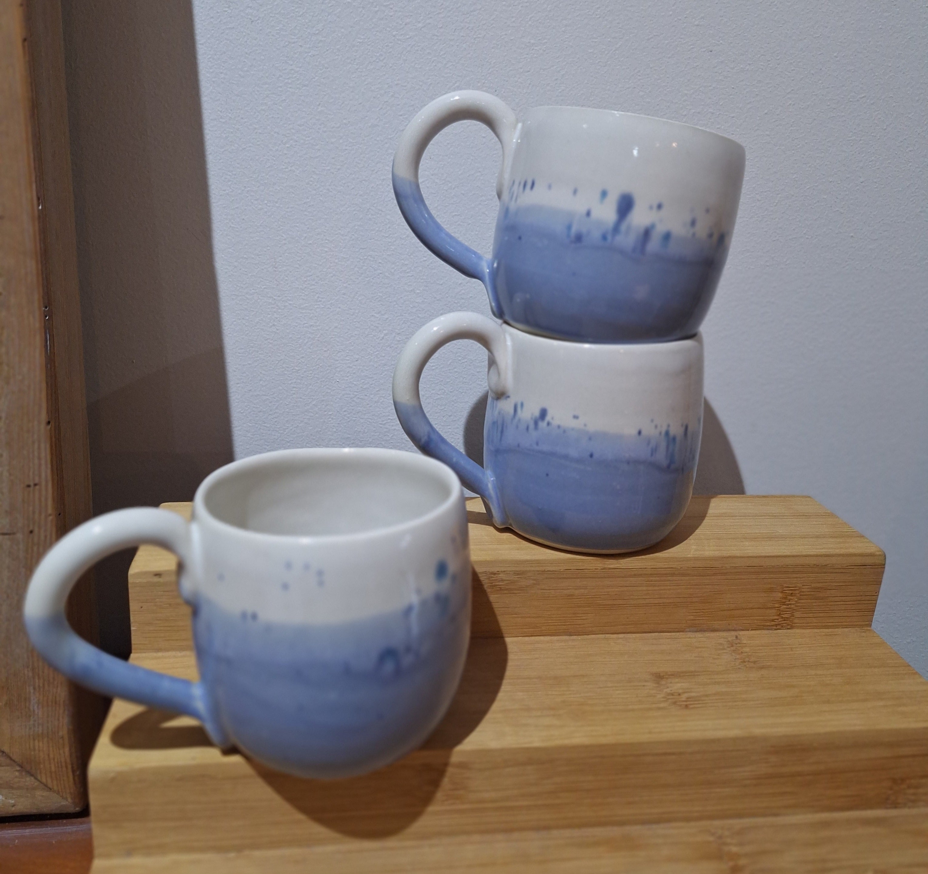 Coffee mug blue with speckles handmade
