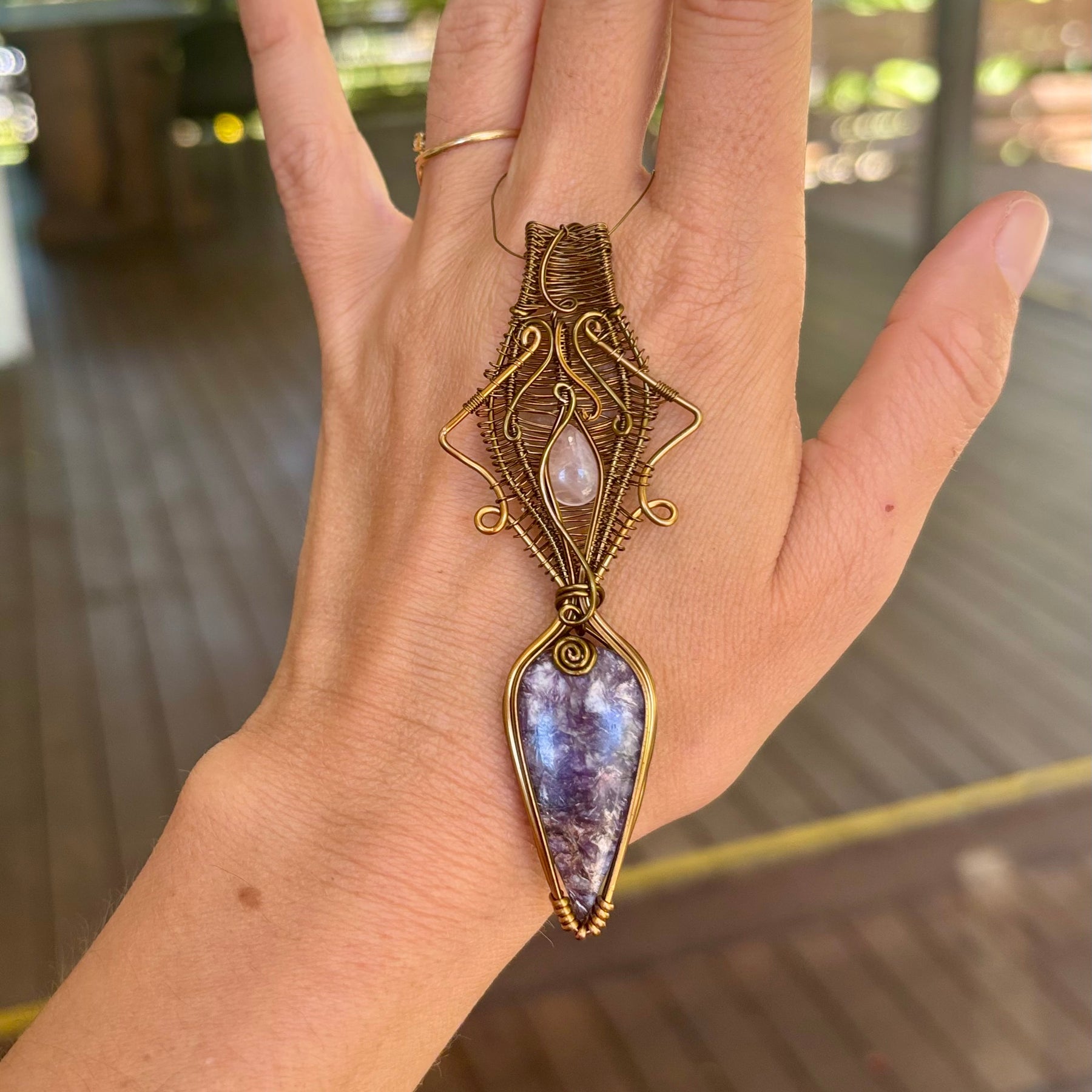 Rose Quartz Lepidolite Crystal pendant copper wire wrap
