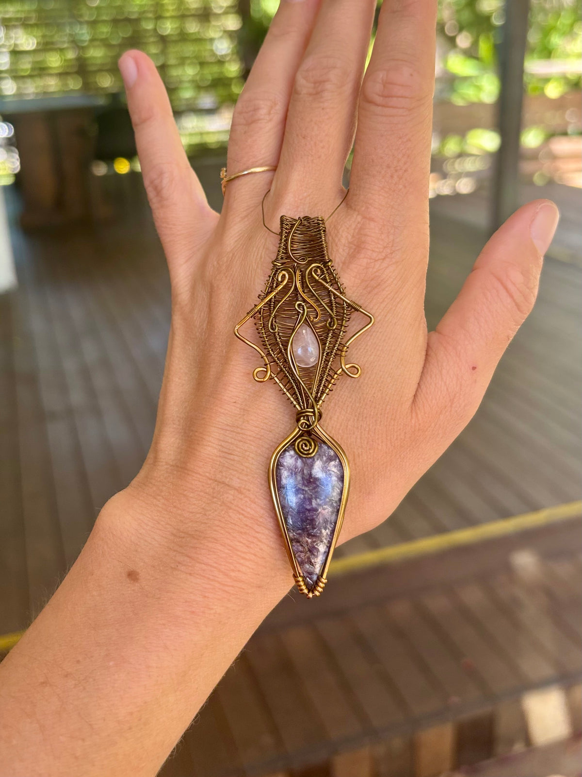 Rose Quartz Lepidolite Crystal pendant copper wire wrap