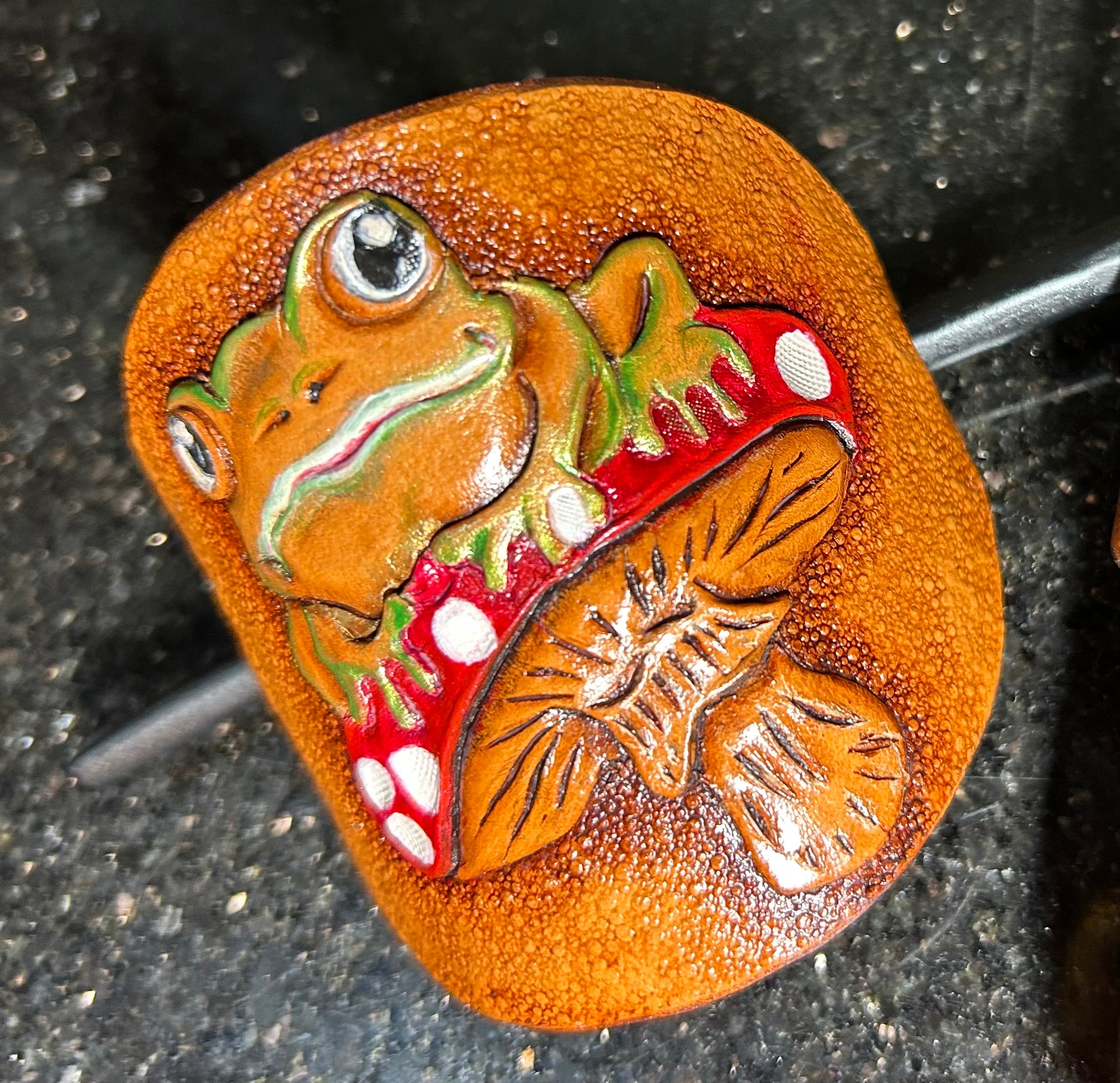 Handcrafted Leather Frog Hair Barrette