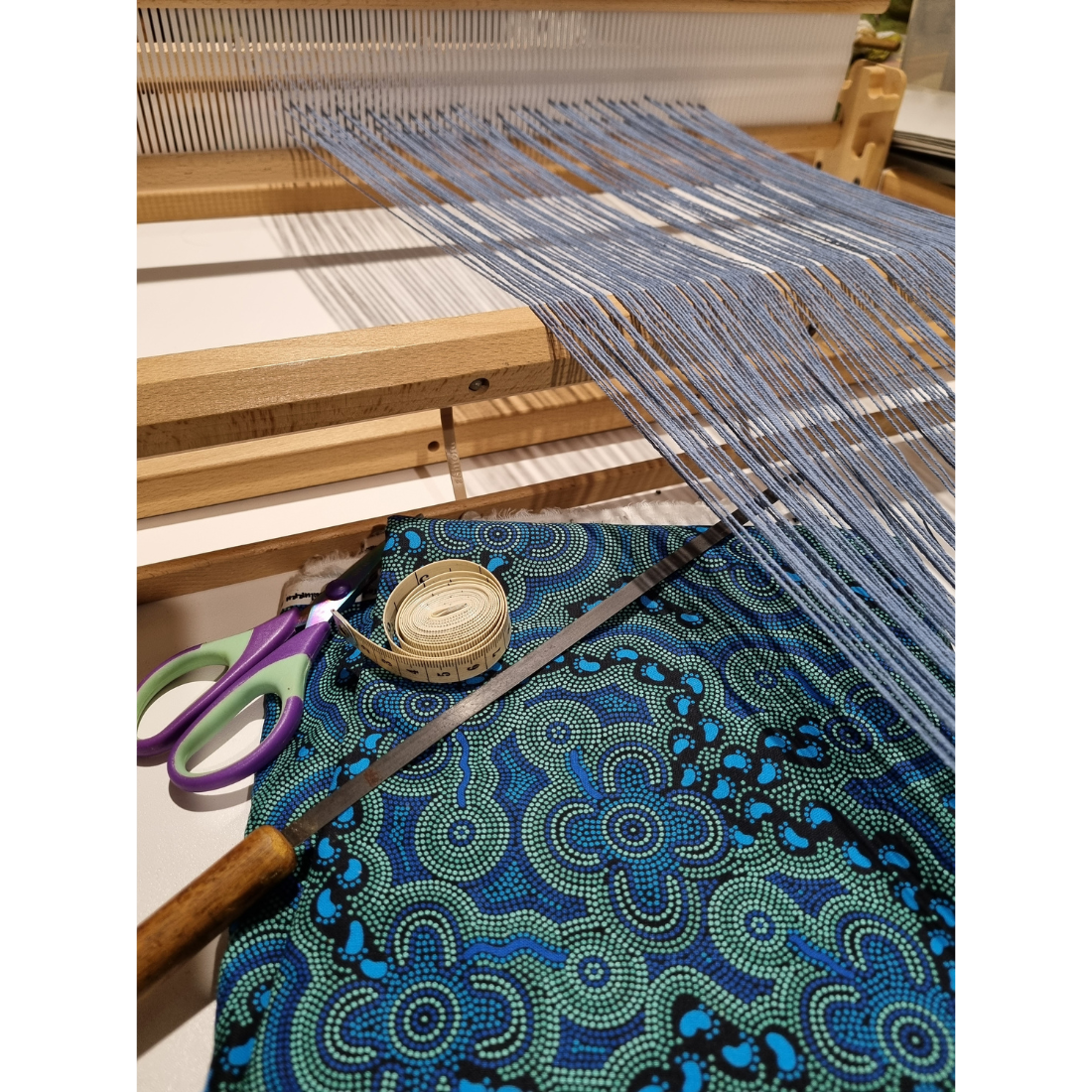 Handwoven blue fabric table runner