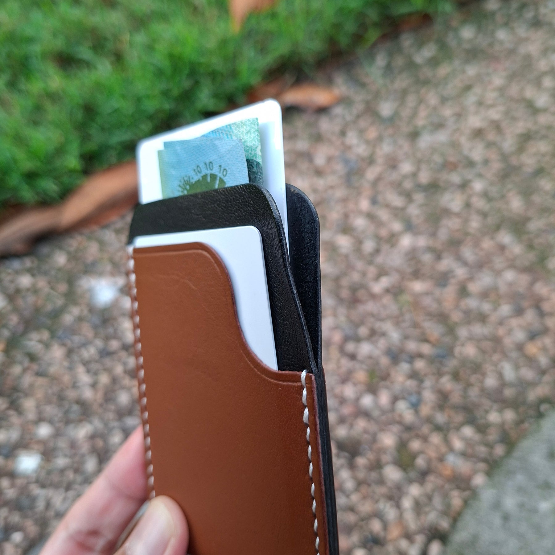 Three-Pocket Cardholder - Whisky/Black with White Thread