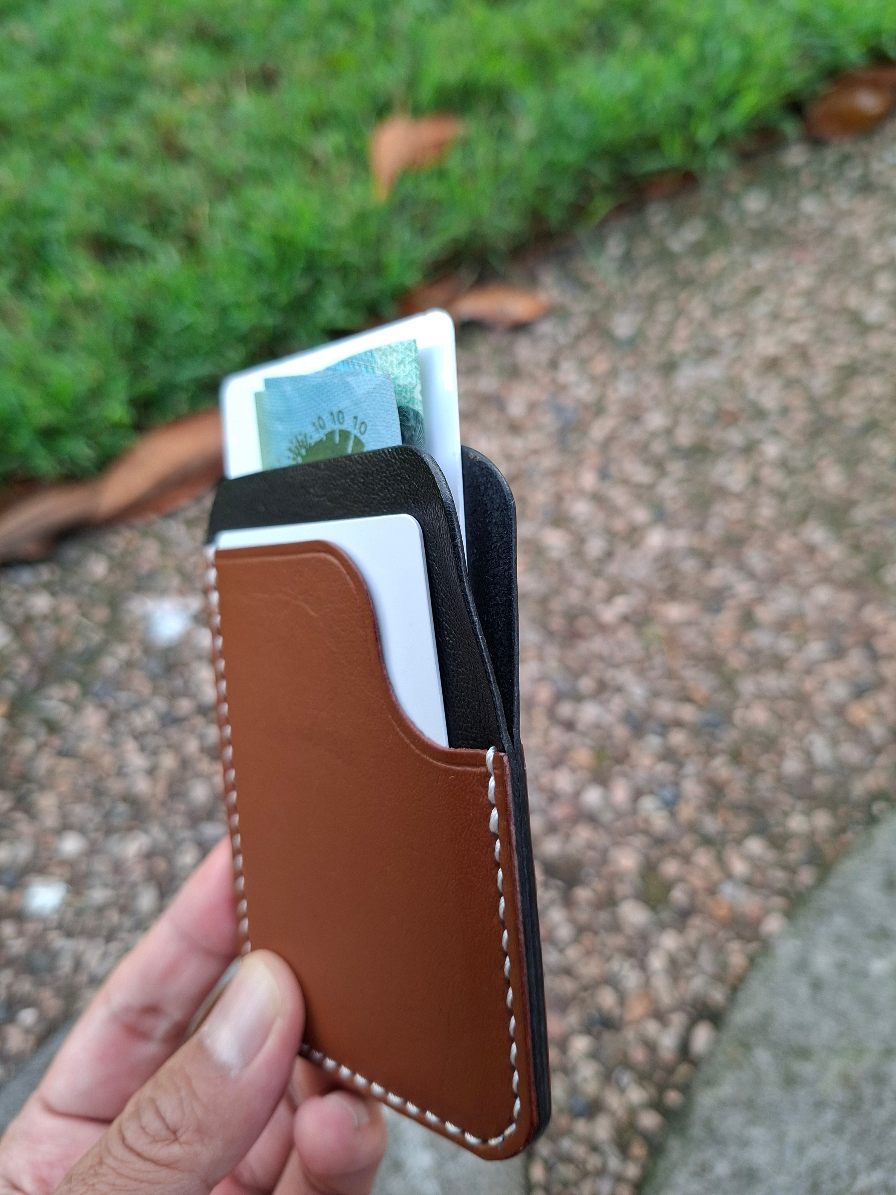 Three-Pocket Cardholder - Whisky/Black with White Thread