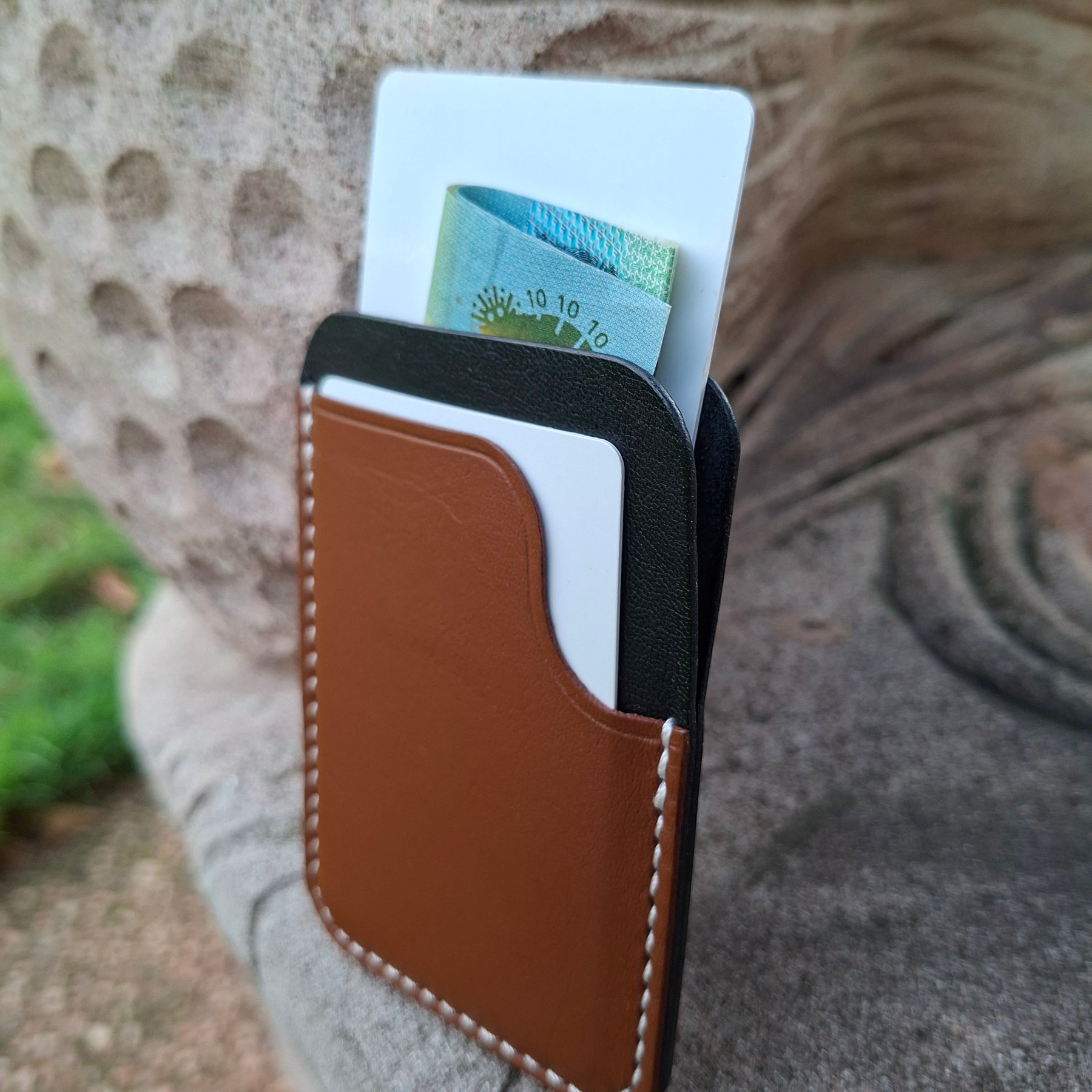 Three-Pocket Cardholder - Whisky/Black with White Thread
