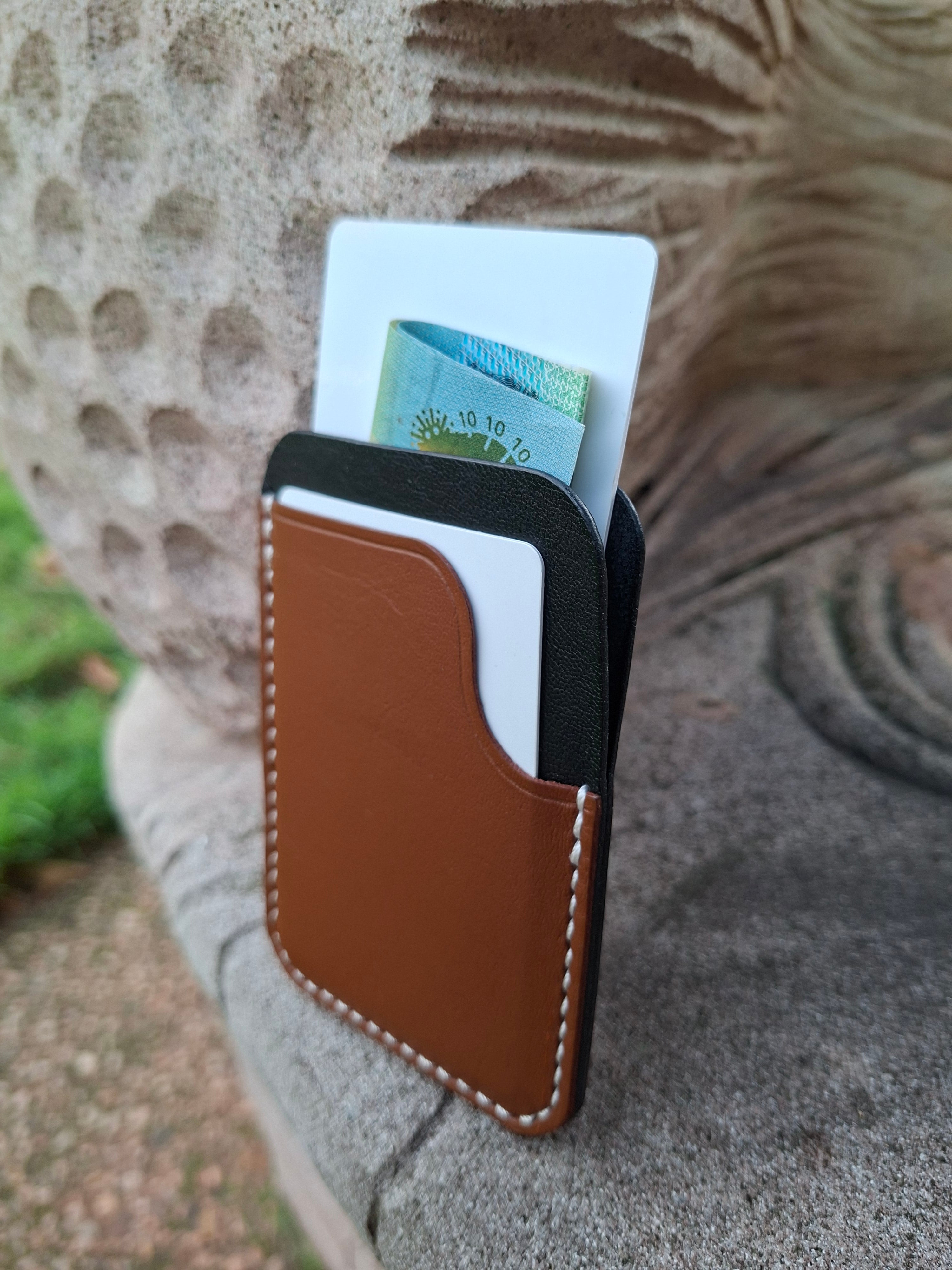 Three-Pocket Cardholder - Whisky/Black with White Thread