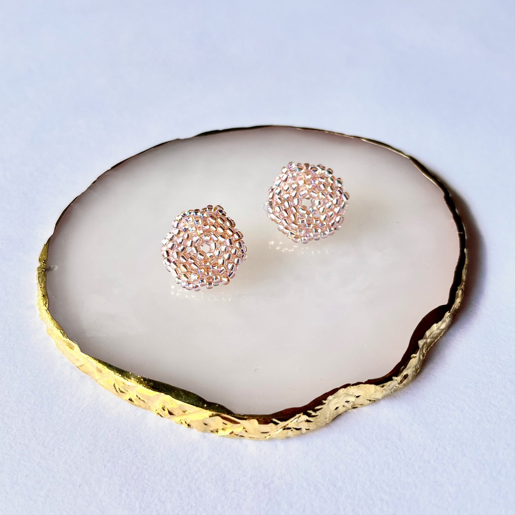 SILVER MOON * 3 colors | stud beaded earrings | silver, pink nude, blue turquoise