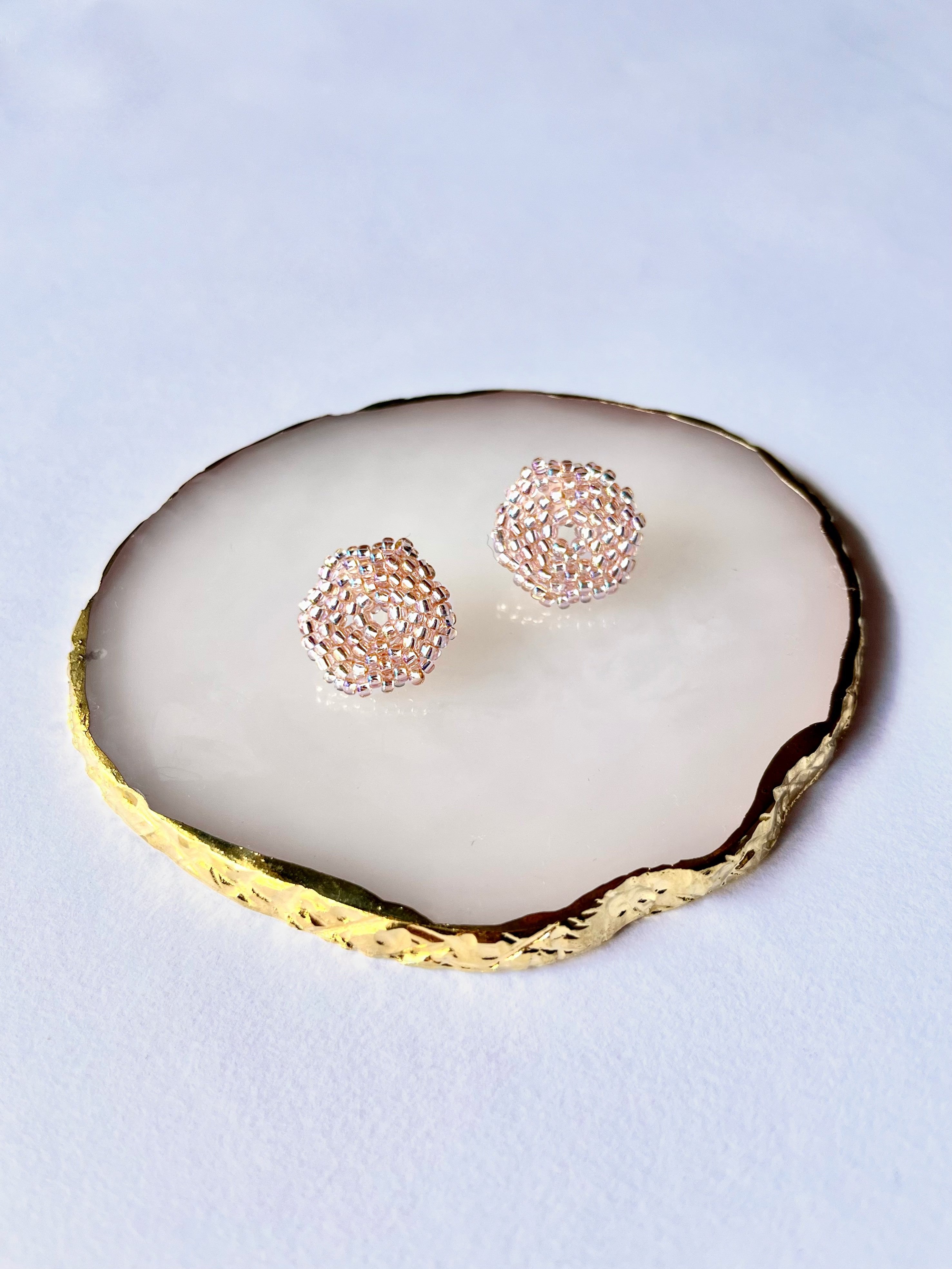 SILVER MOON | 3 colors | festive stud beaded earrings | silver, pink nude, blue turquoise