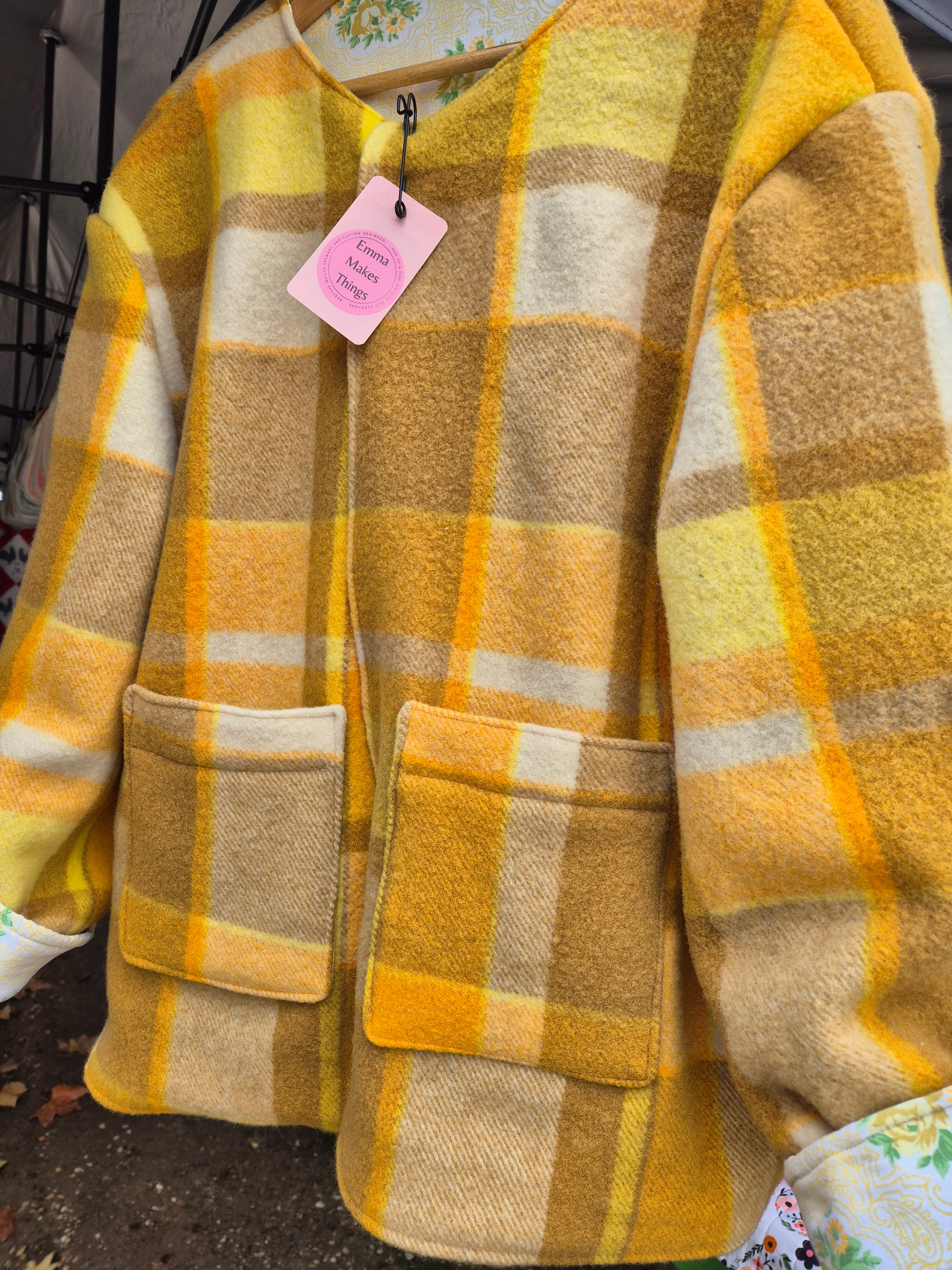 Upcycled woollen blanket jacket size 14
