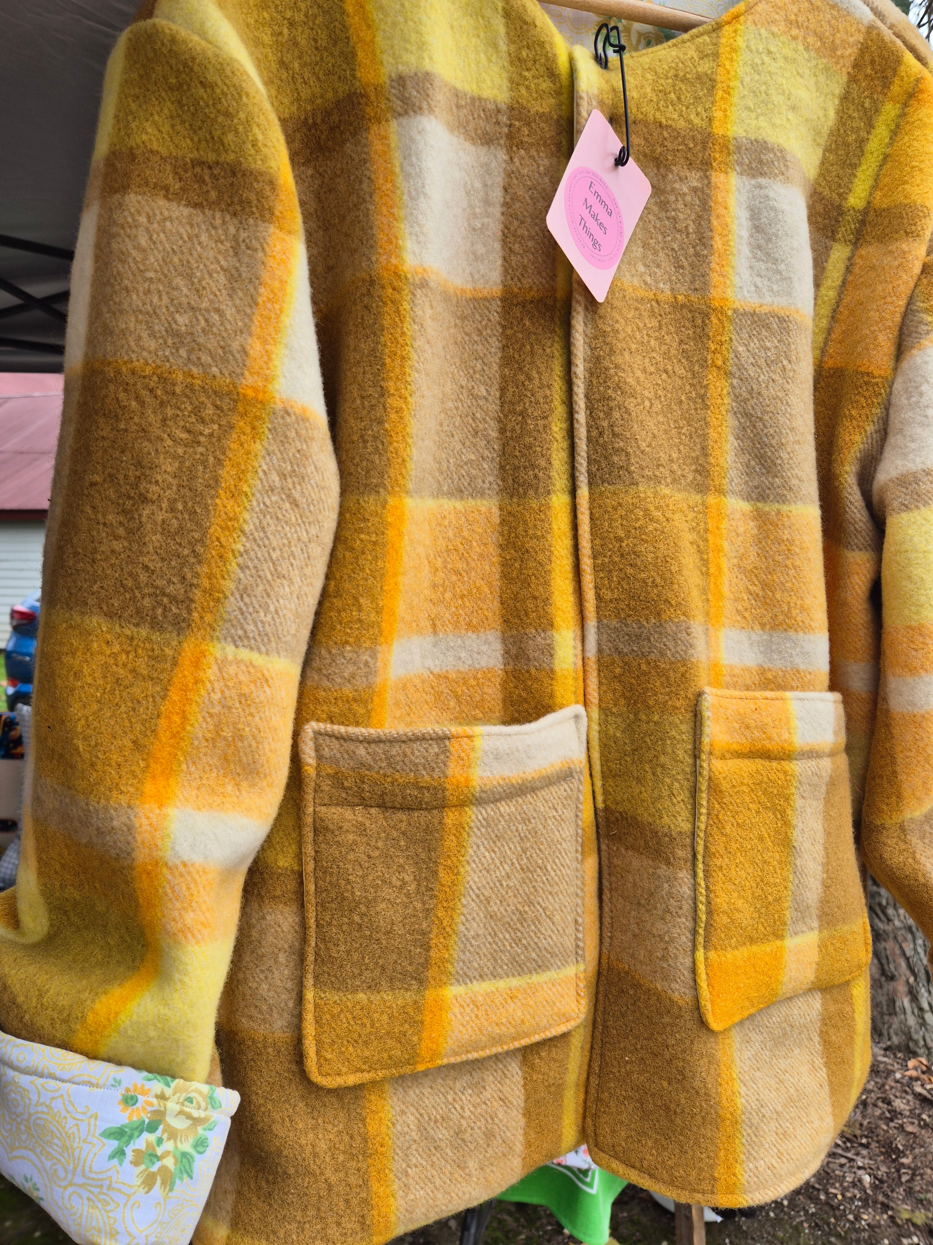 Upcycled woollen blanket jacket size 14