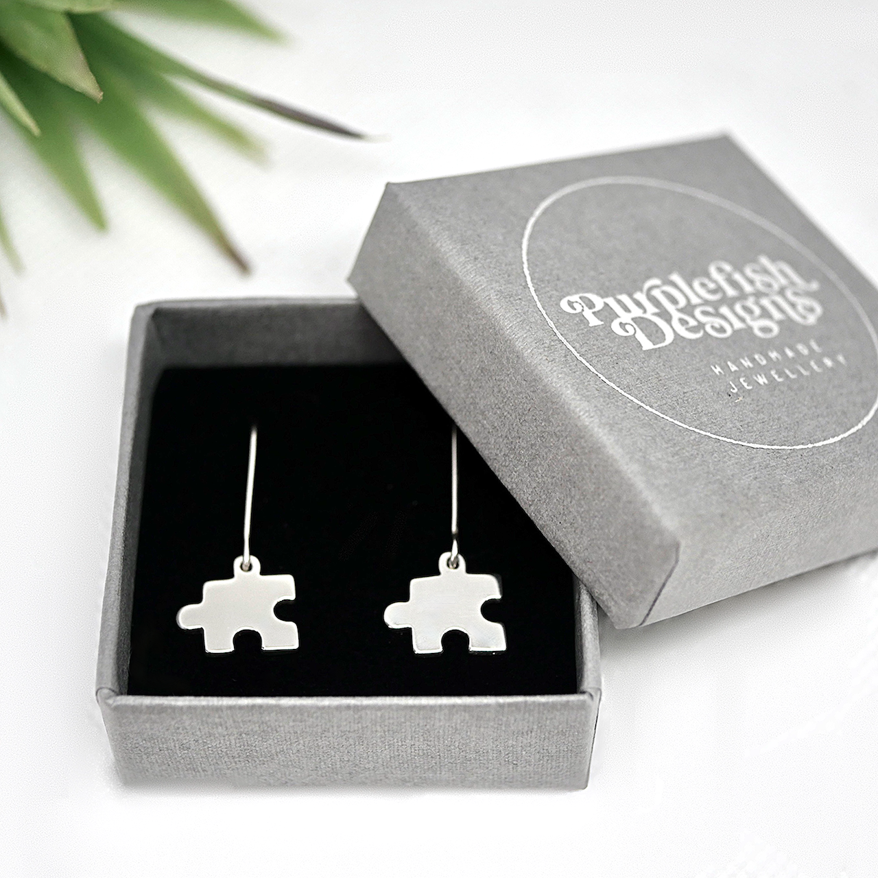 Jigsaw Earrings - Handmade Sterling Silver Puzzle Earrings by Purplefish Designs