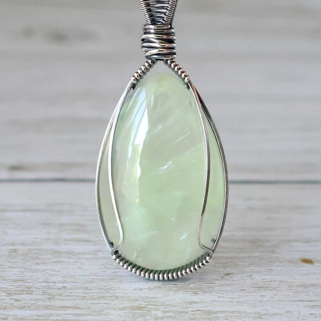 Sterling Silver Prehnite Pendant ~ Gentle Talisman of Alignment