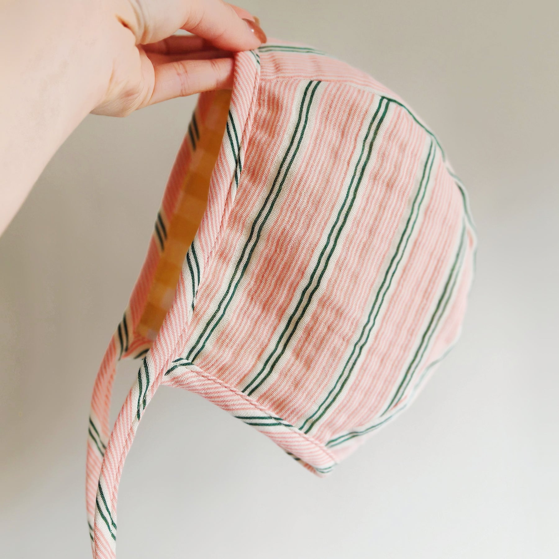 Baby Pink Cotton Seersucker Bonnet, Baby Girl Cotton Pink Bonnet