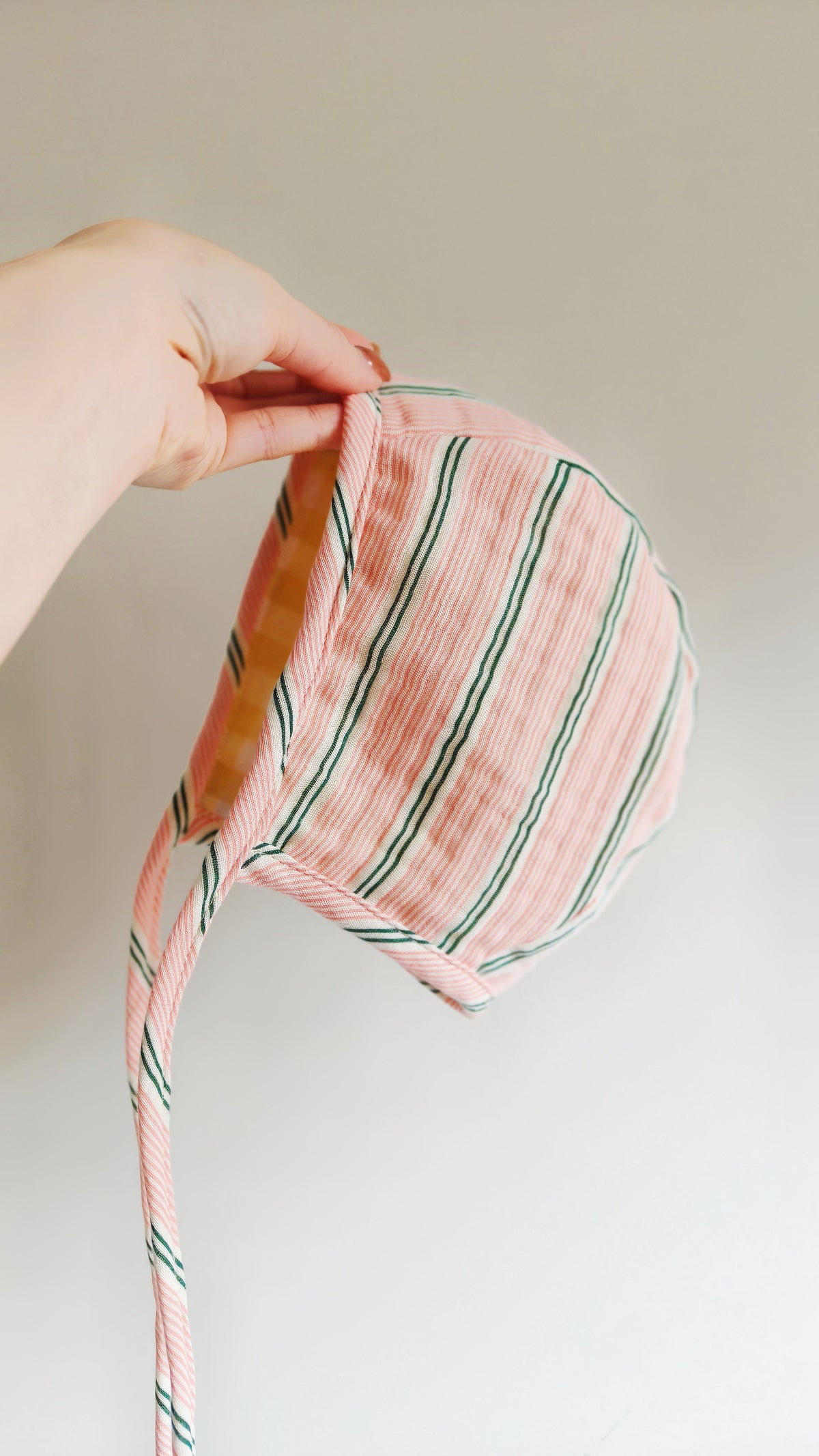 Baby Pink Cotton Seersucker Bonnet, Baby Girl Cotton Pink Bonnet