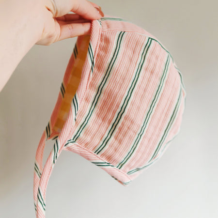 Baby Pink Cotton Seersucker Bonnet, Baby Girl Cotton Pink Bonnet