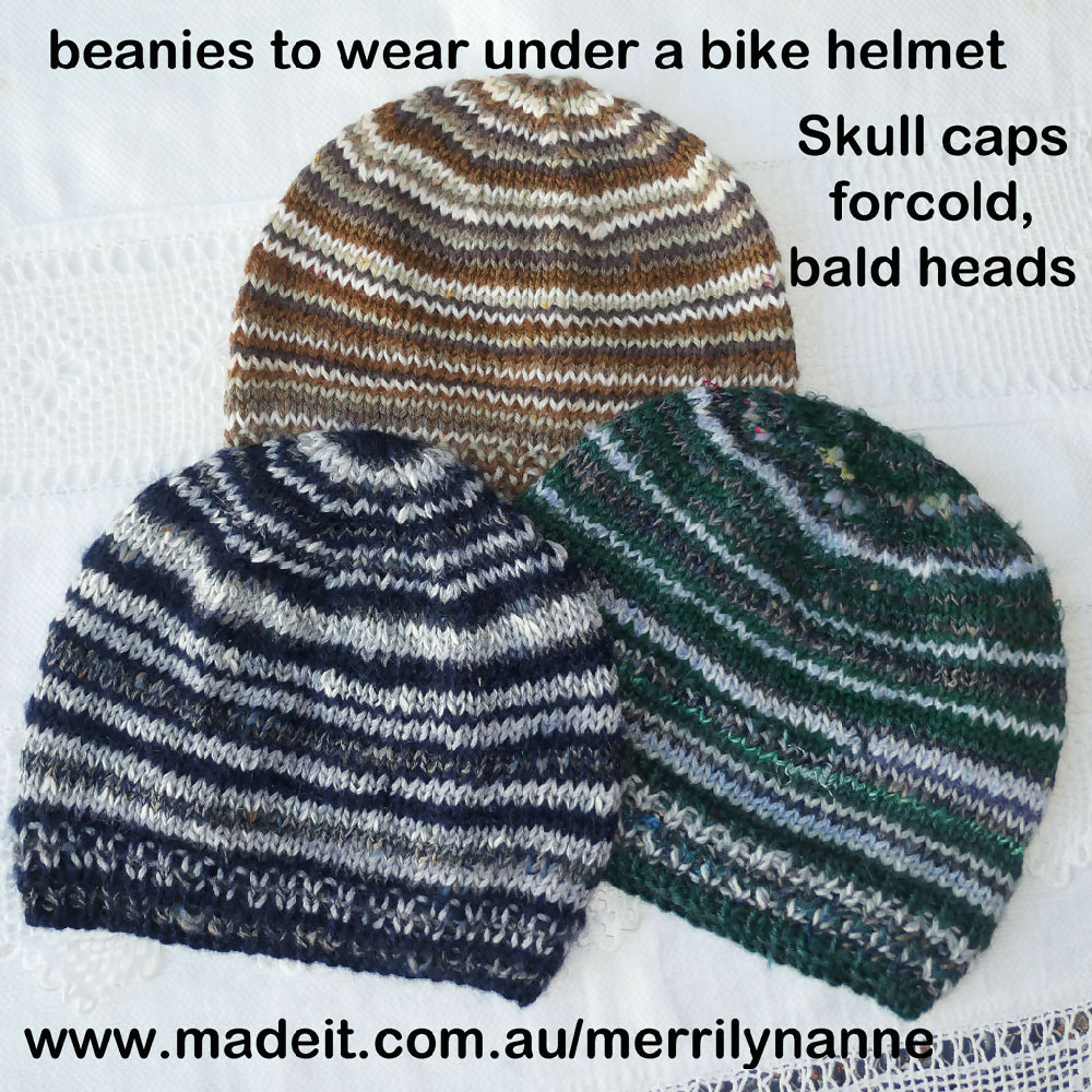 Warm beanies for under cyclist helmets and for bald heads.