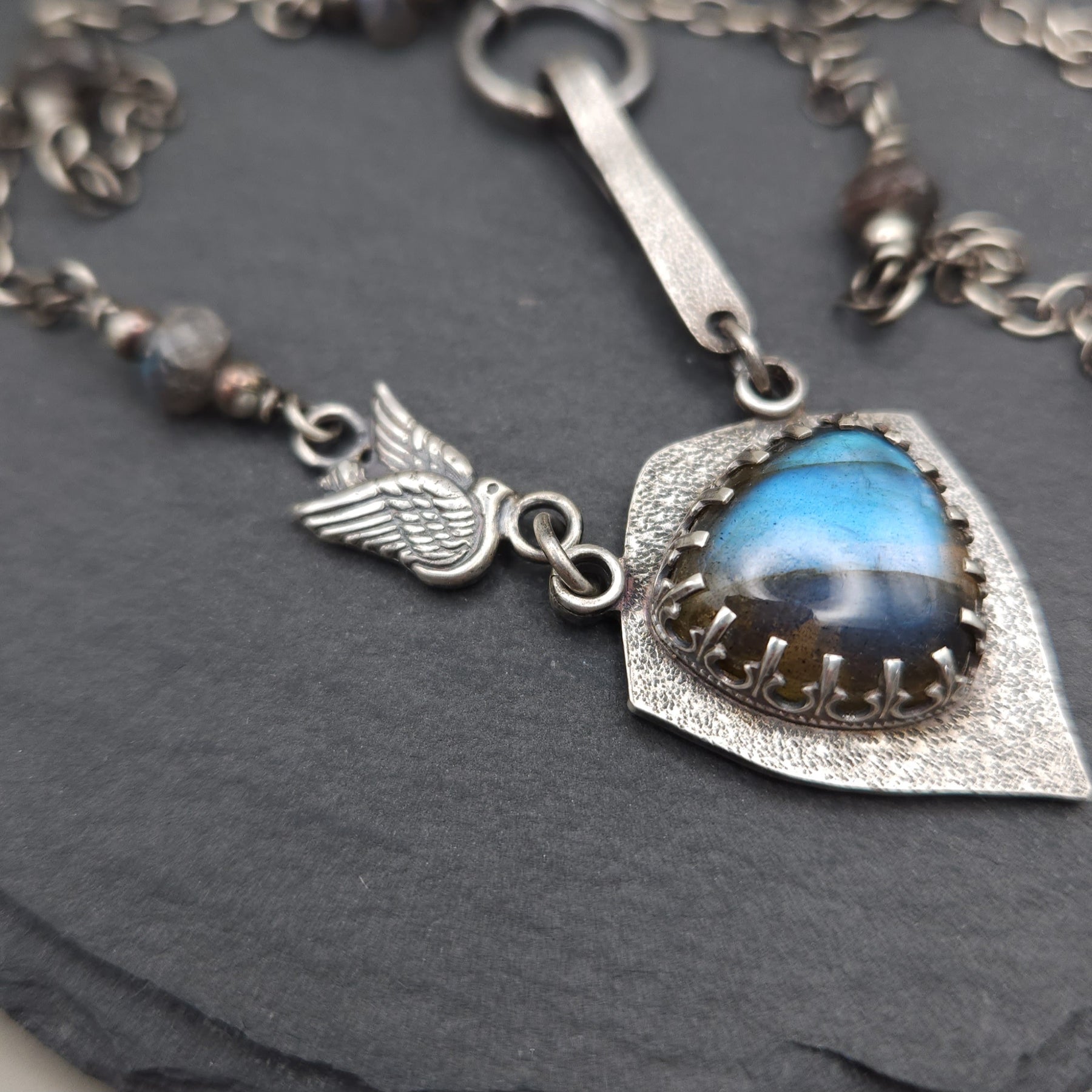 'On the wings of hope' silver necklace with labradorite