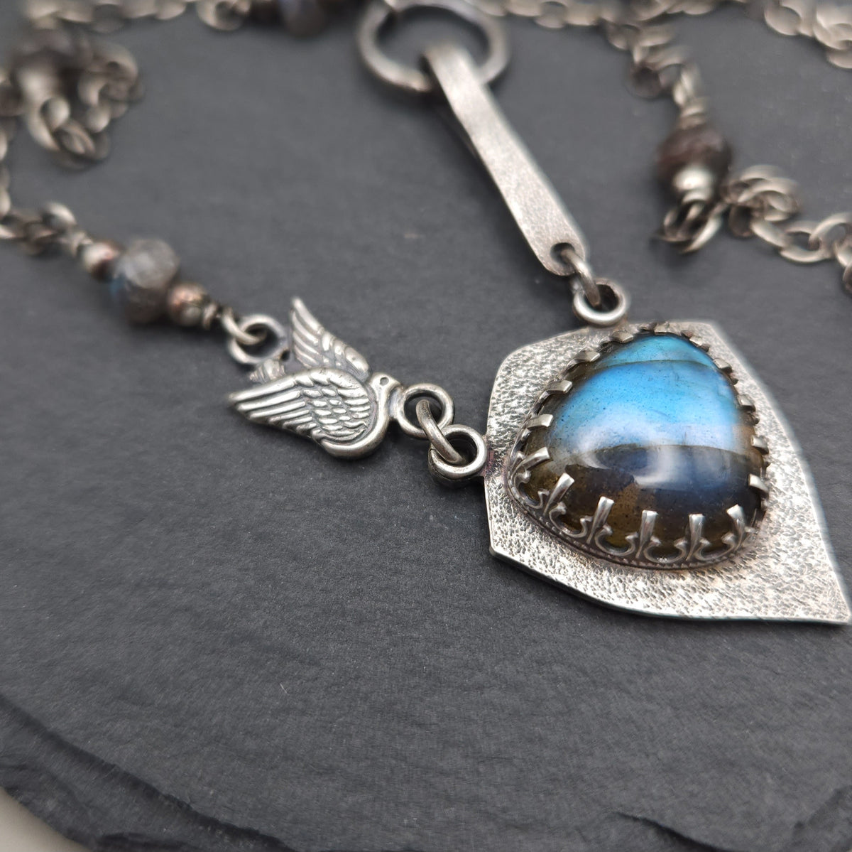 'On the wings of hope' silver necklace with labradorite